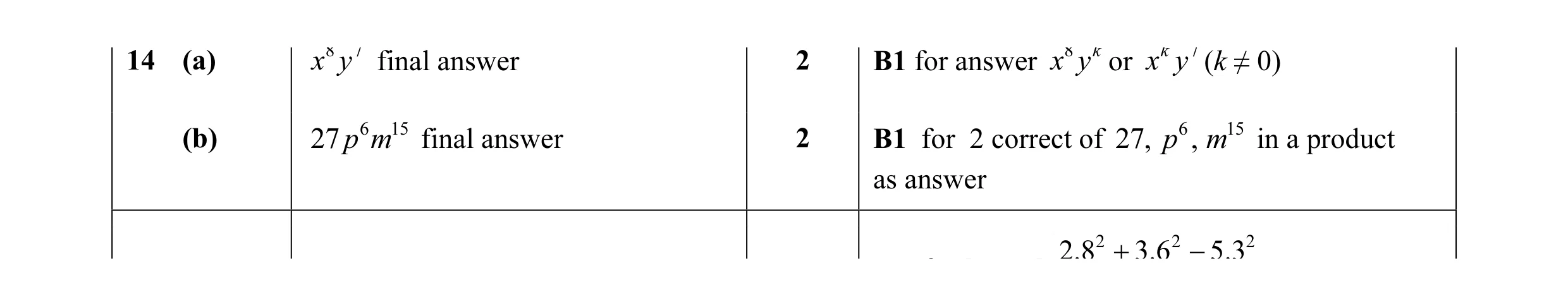 Mark scheme for question 17