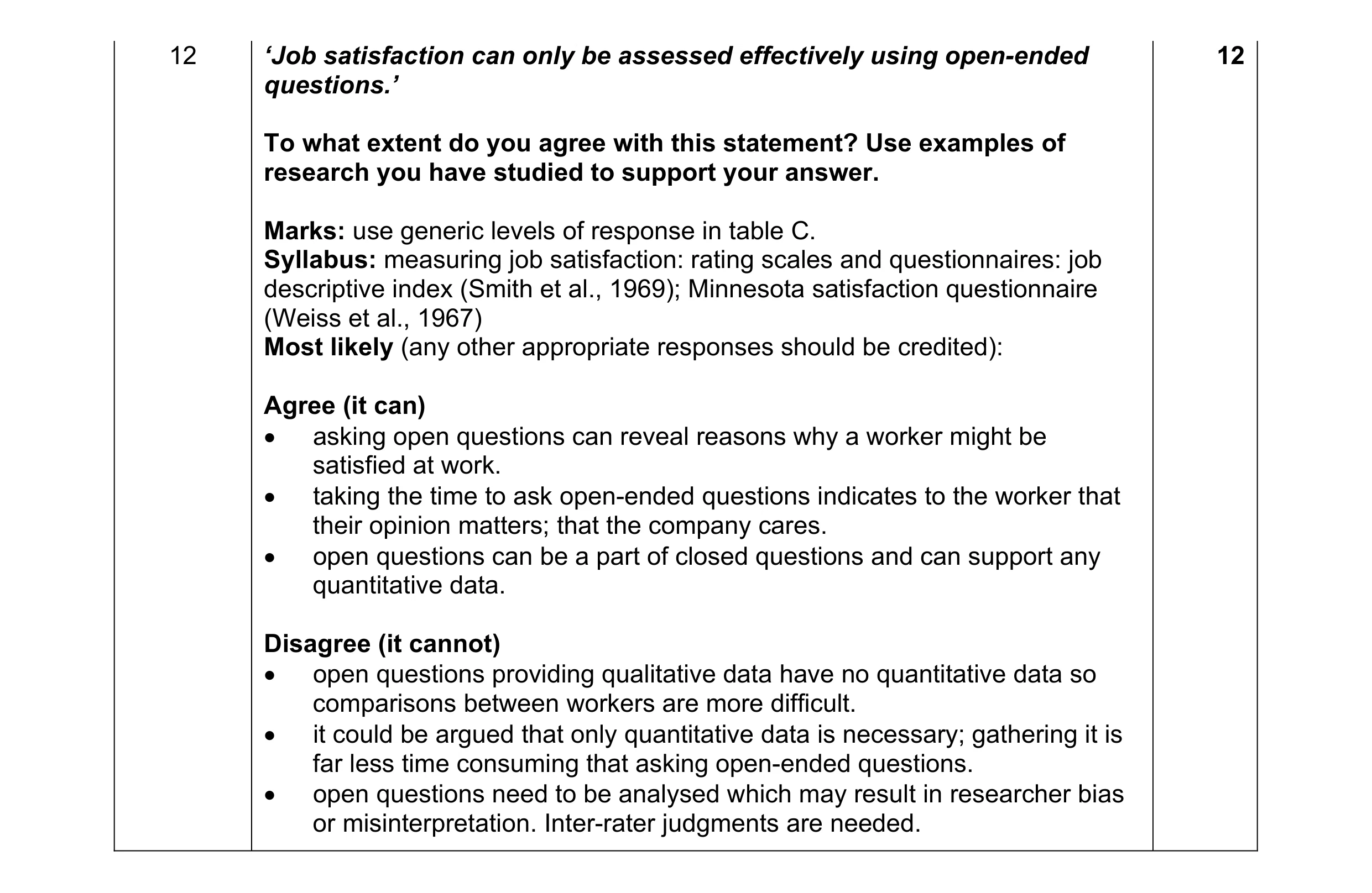 Mark scheme for question 43