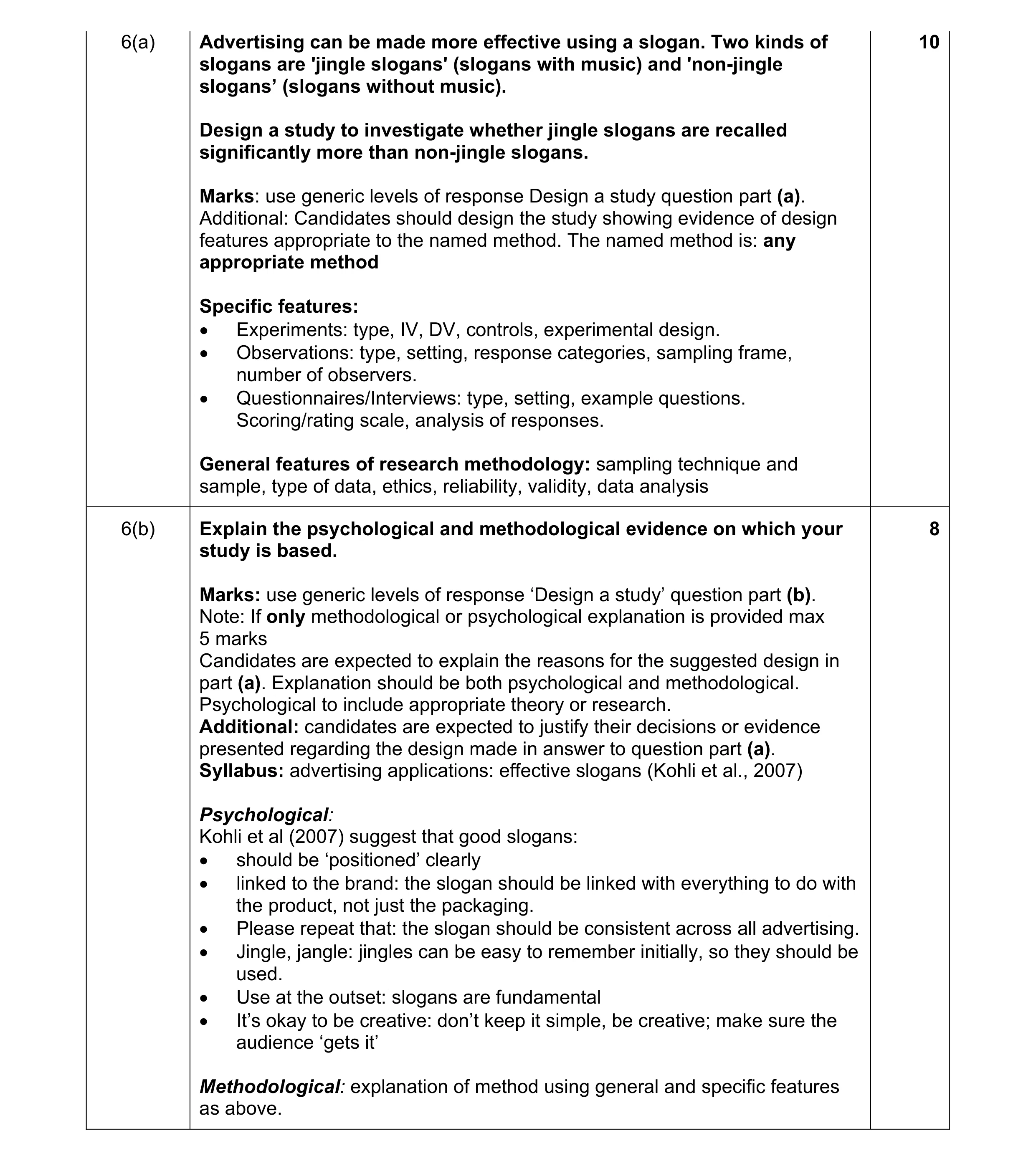 Mark scheme for question 17