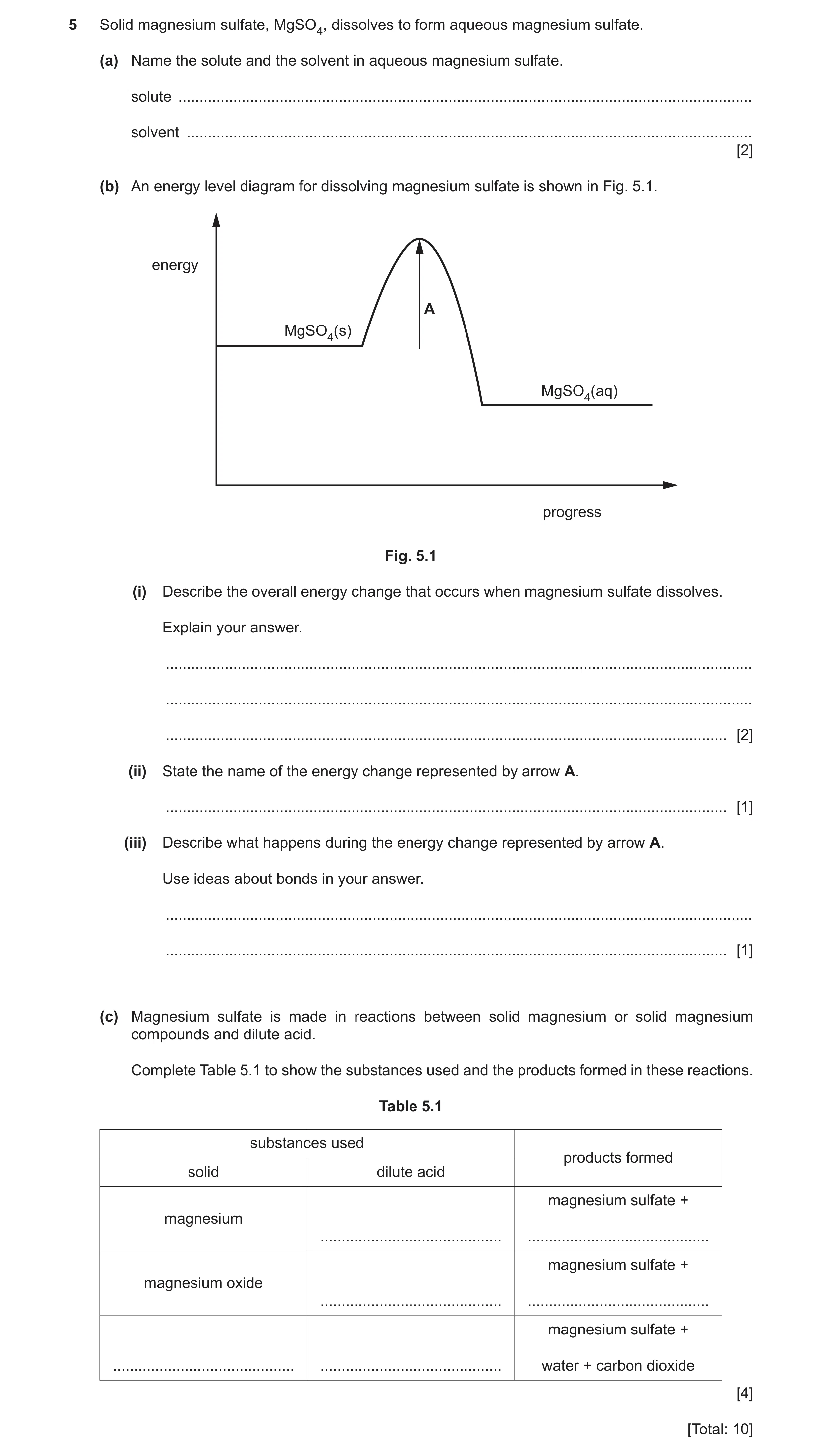 Question 19: Solid magnesium sulfate, MgSO4, dissolves to form aqueous magnesium sulfate. (a) Name the solute and the solvent in aqueous magnesium sulfa…