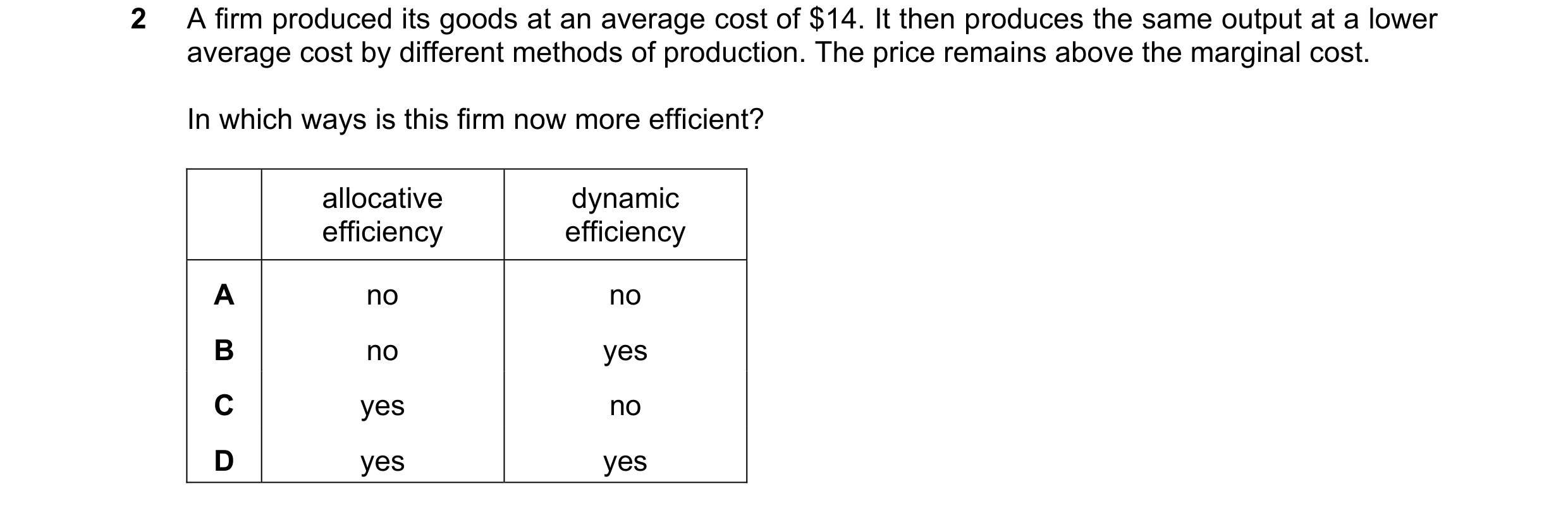 Question 77: A firm produced its goods at an average cost of $14. It then produces the same output at a lower average cost by different methods of produ…