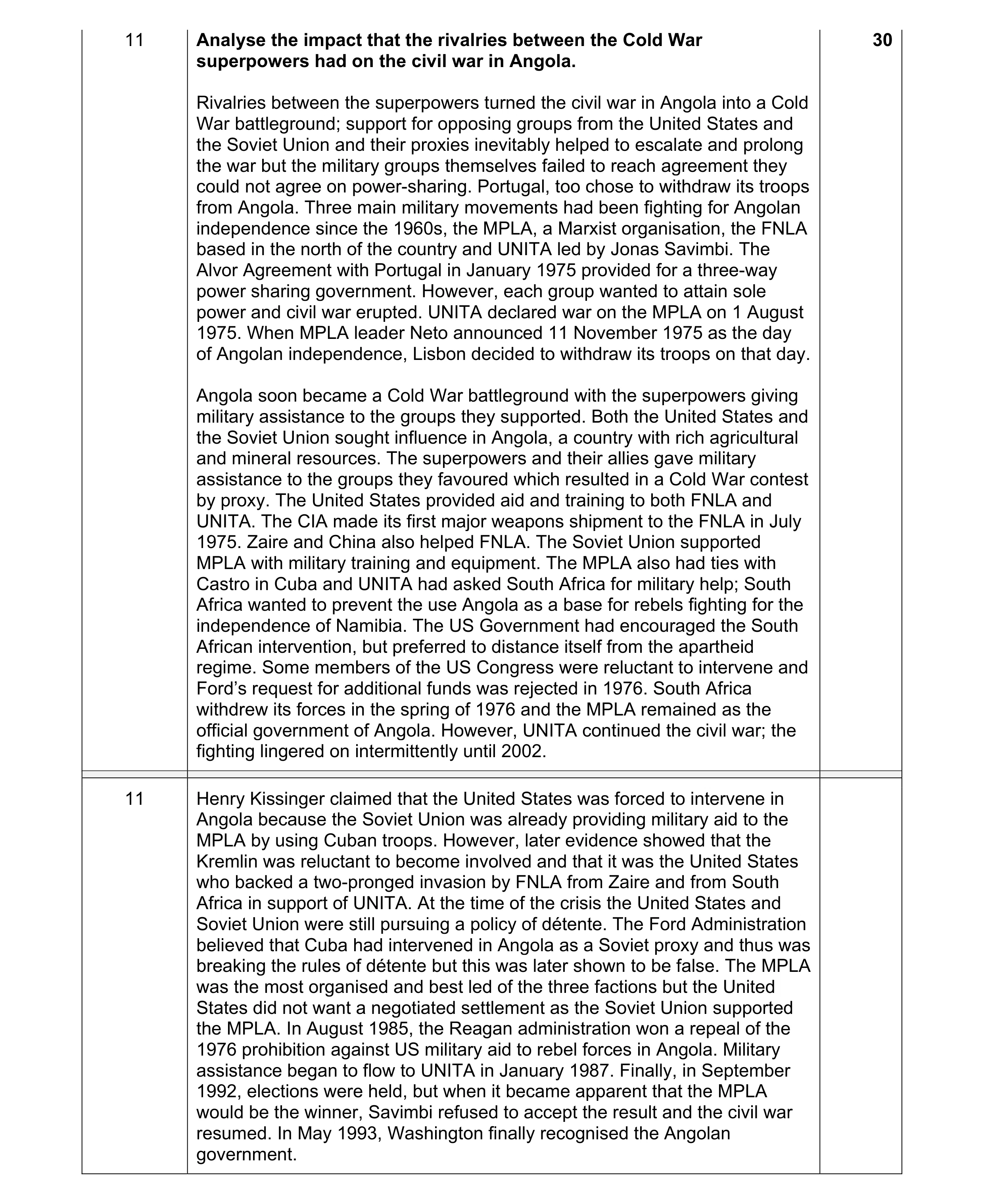 Mark scheme for question 16