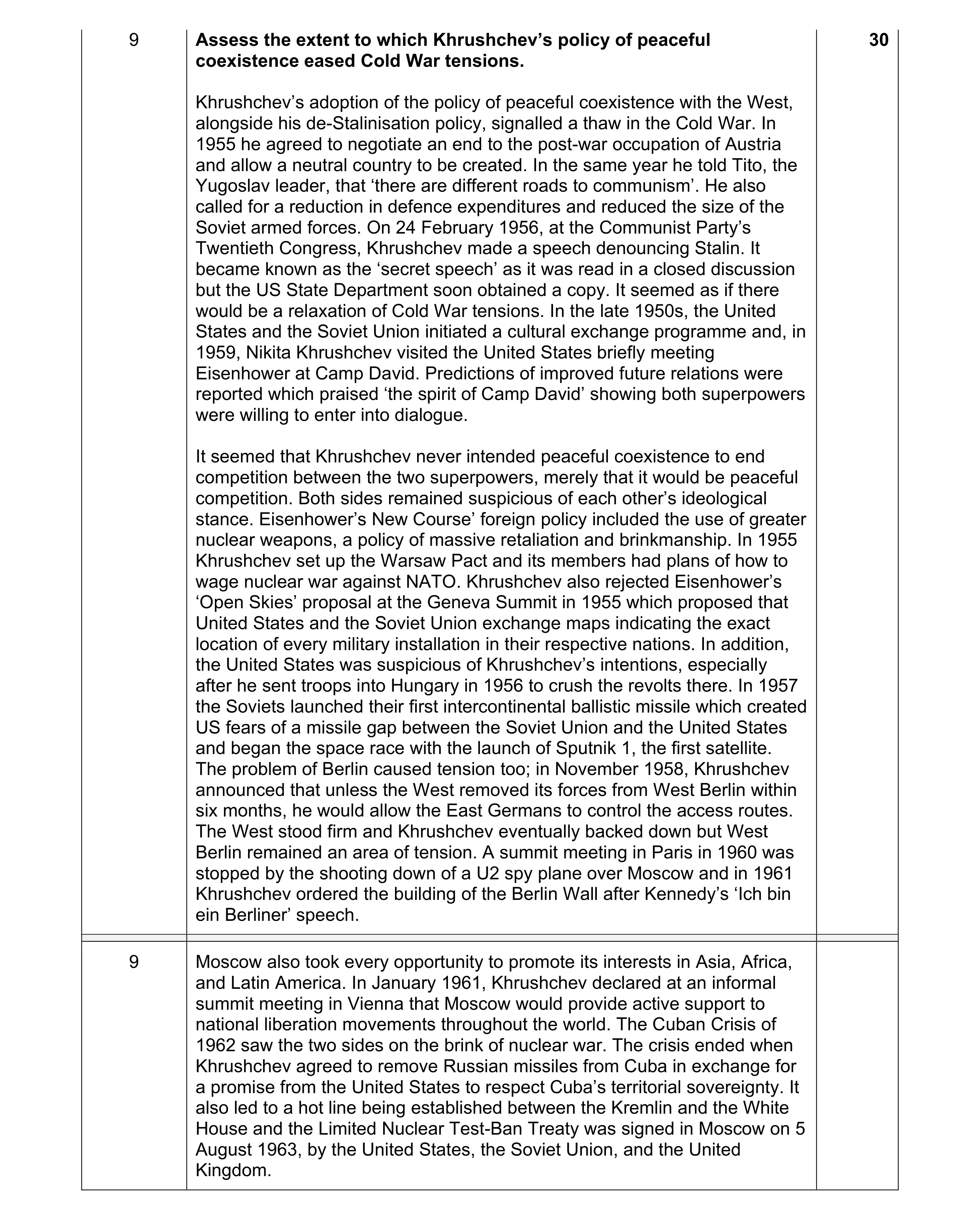 Mark scheme for question 14