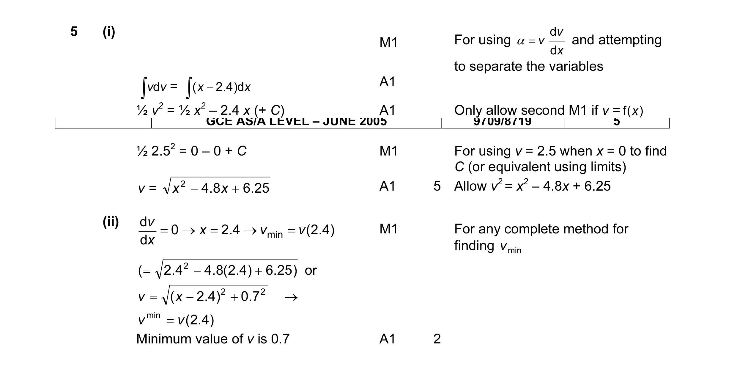 Mark scheme for question 2