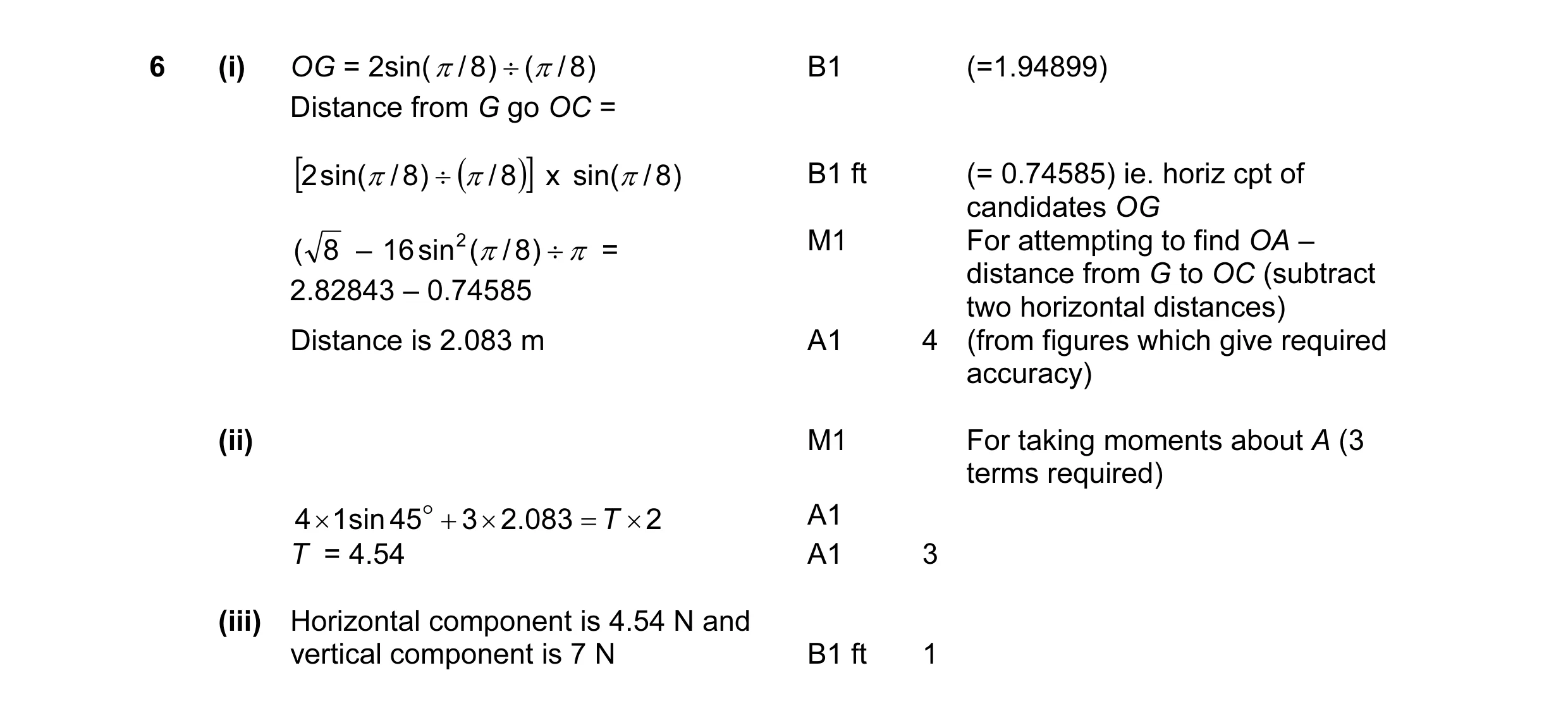 Mark scheme for question 1