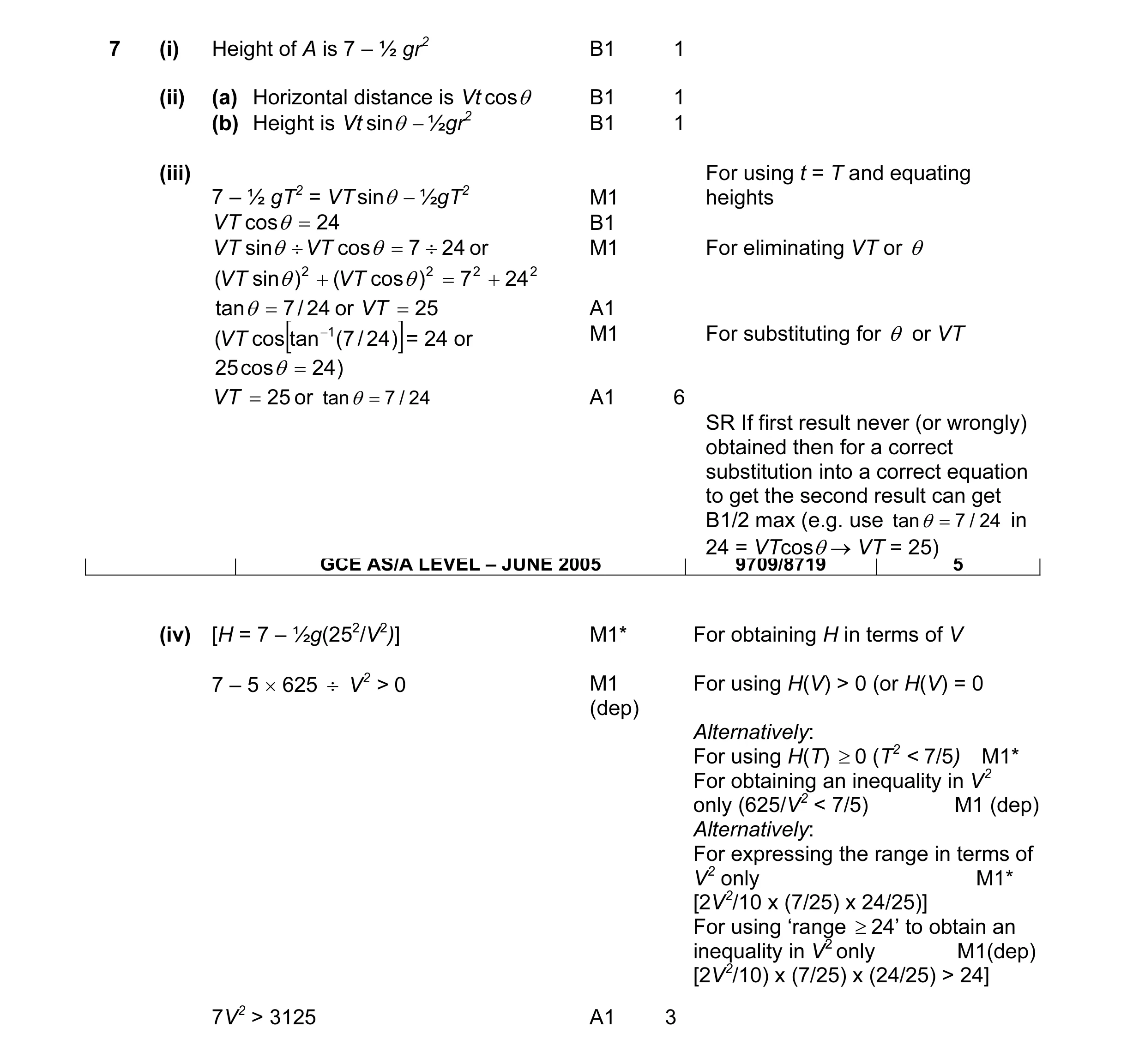 Mark scheme for question 3