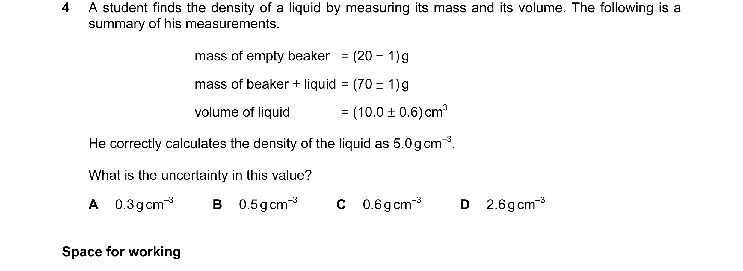 Question 19: A student finds the density of a liquid by measuring its mass and its volume. The following is a summary of his measurements. mass of empty…