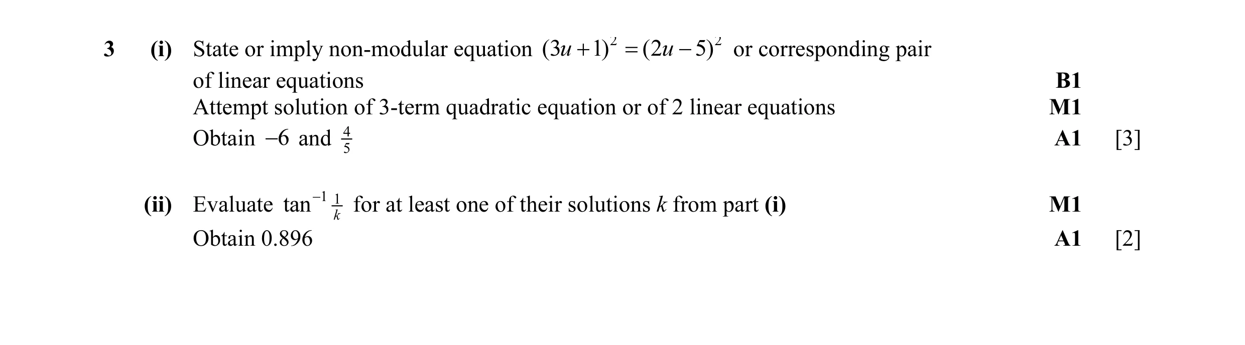 Mark scheme for question 5