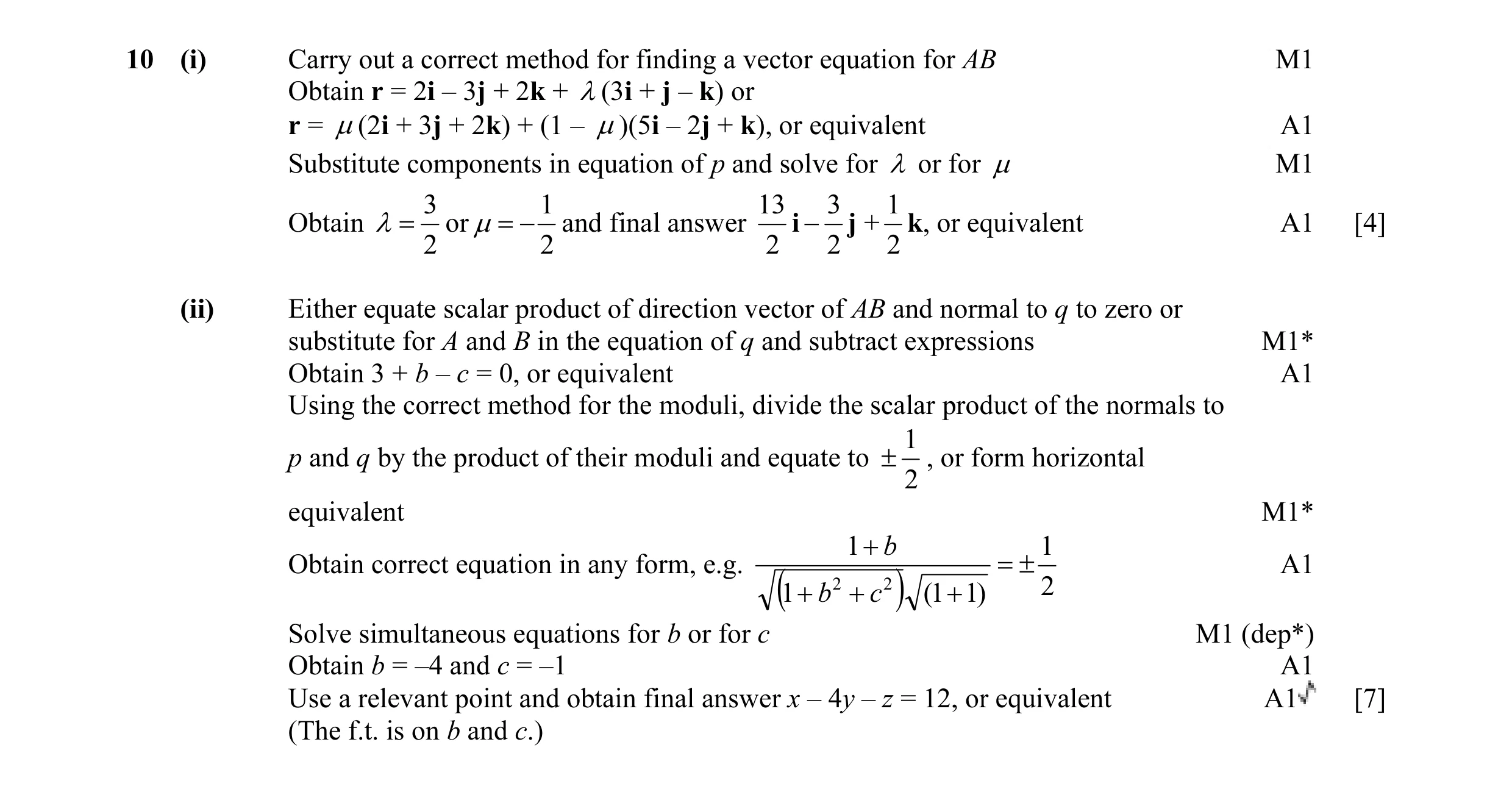 Mark scheme for question 26