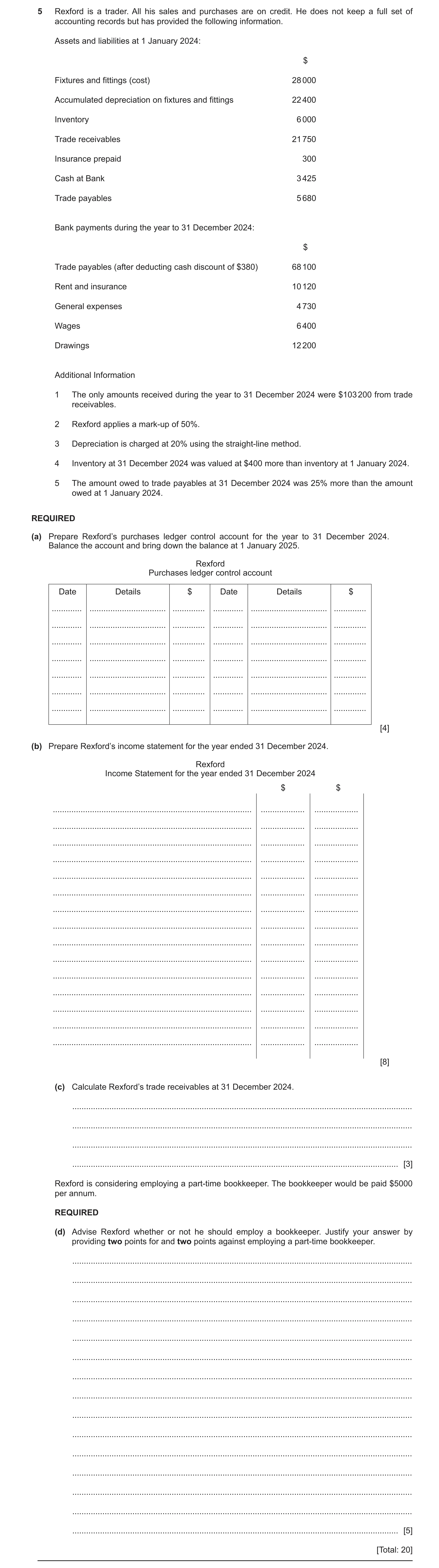Question 18: Rexford is a trader. All his sales and purchases are on credit. He does not keep a full set of accounting records but has provided the foll…