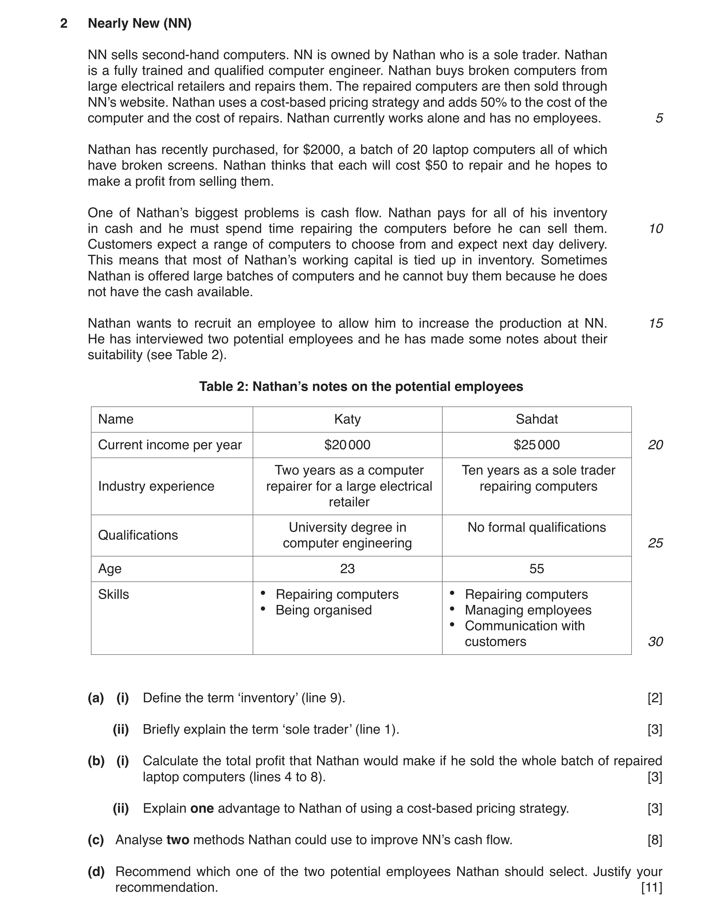 Question 2: Nearly New (NN) NN sells second-hand computers. NN is owned by Nathan who is a sole trader. Nathan is a fully trained and qualified compute…