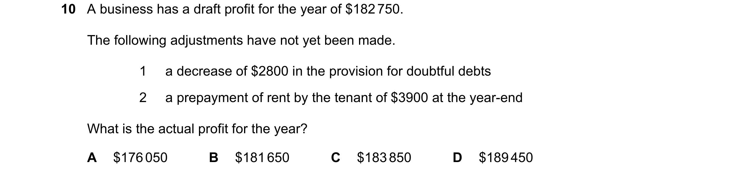 Question 569: A business has a draft profit for the year of $182 750. The following adjustments have not yet been made. 1 a decrease of $2800 in the prov…