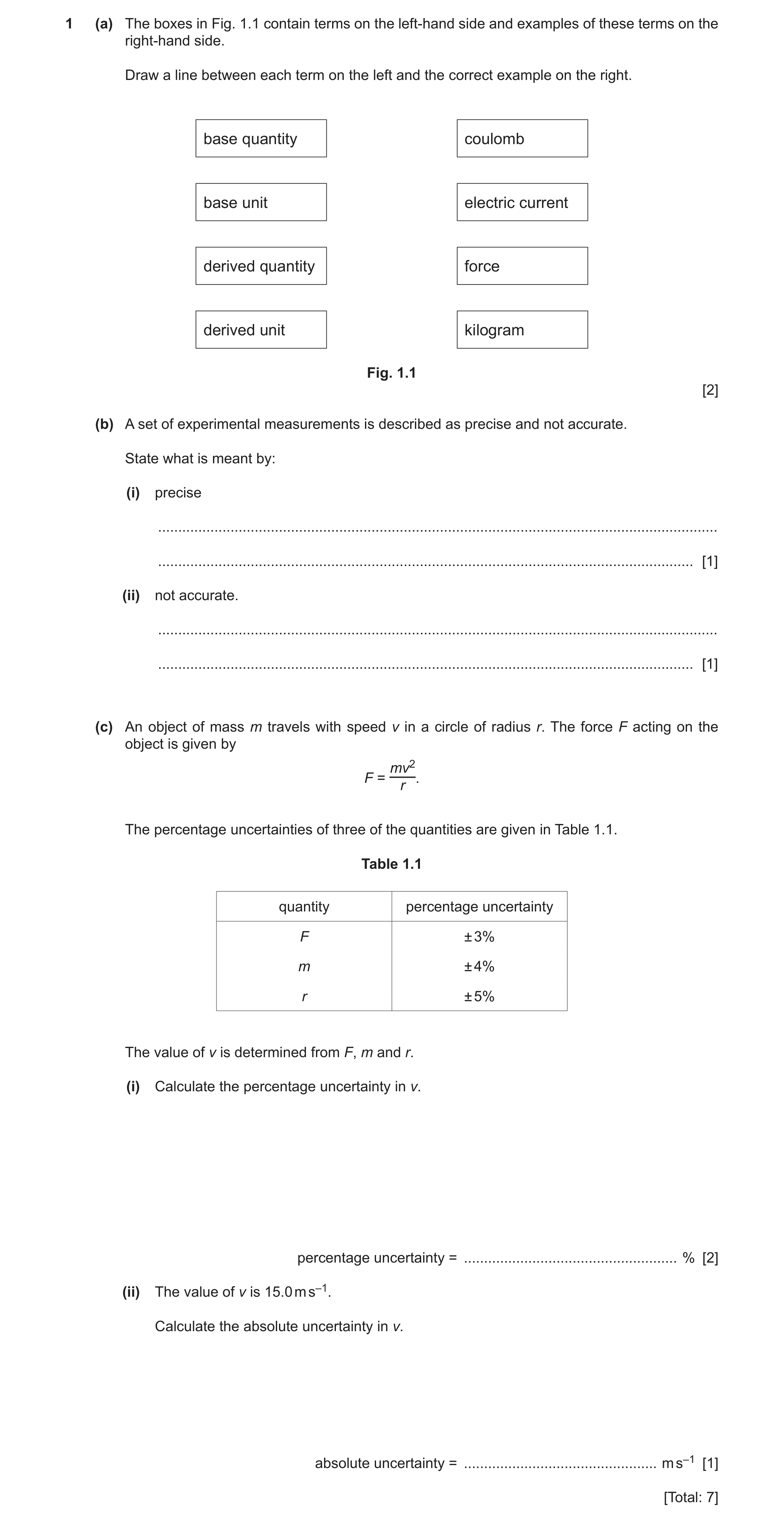 Question 10: (a) The boxes in Fig. 1.1 contain terms on the left-hand side and examples of these terms on the right-hand side. Draw a line between each …