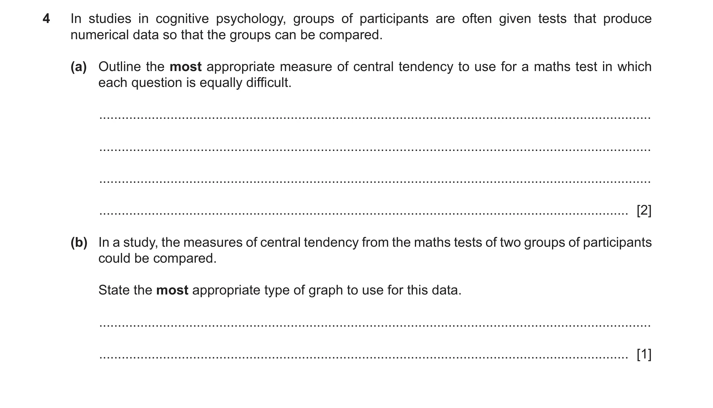 Question 442: In studies in cognitive psychology, groups of participants are often given tests that produce numerical data so that the groups can be comp…