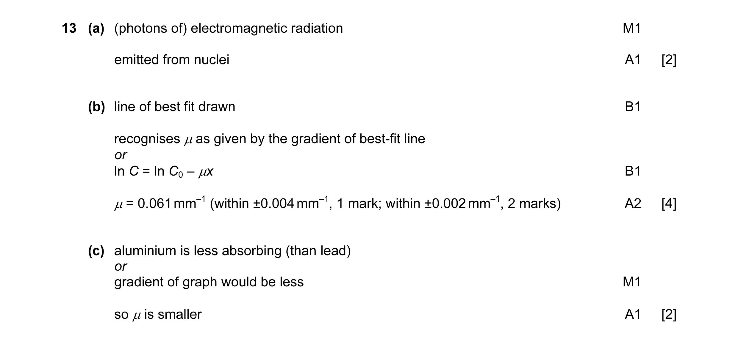 Mark scheme for question 16