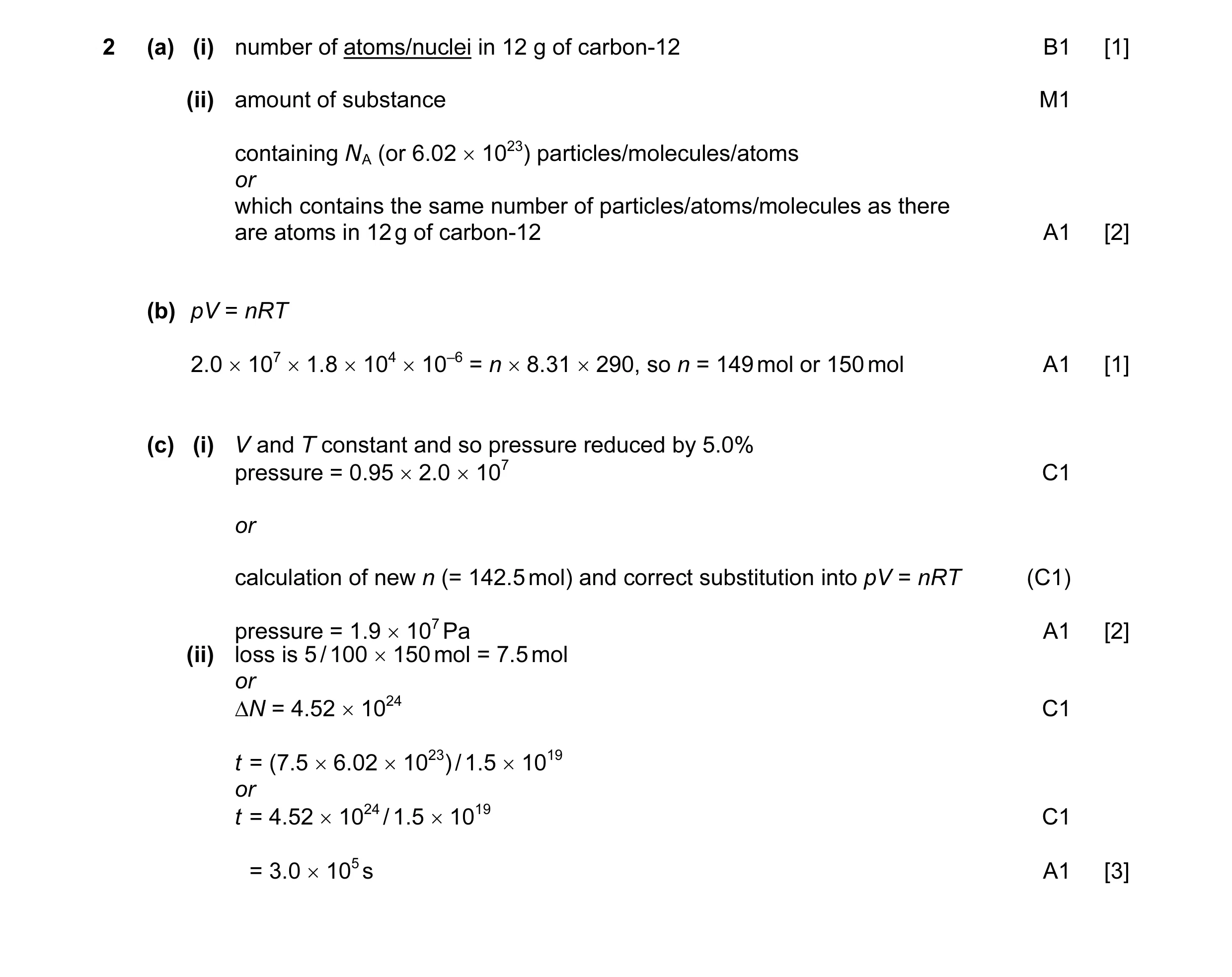 Mark scheme for question 8