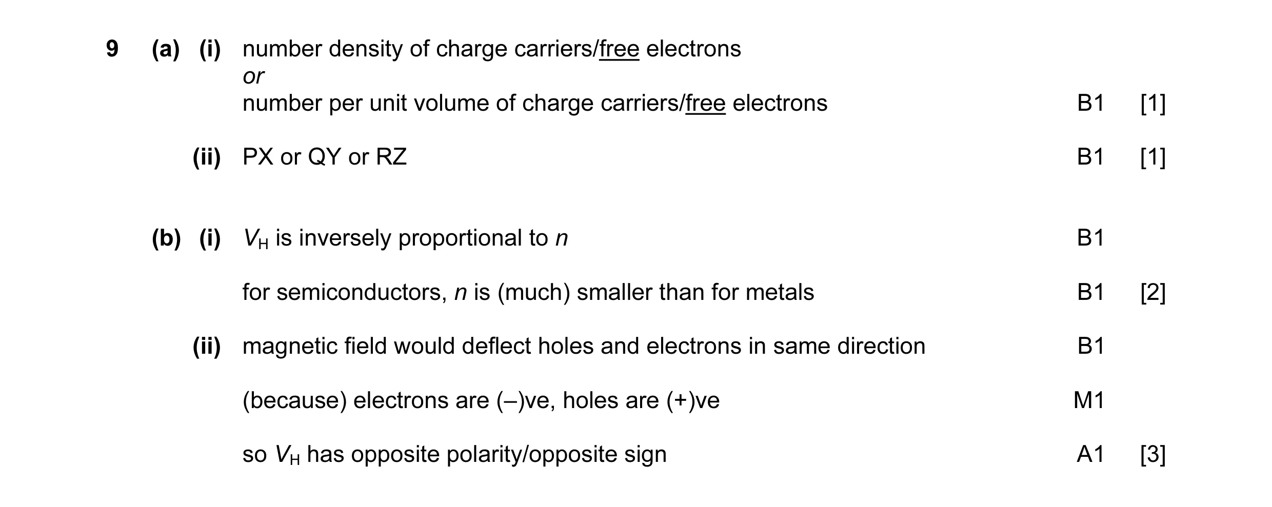 Mark scheme for question 8