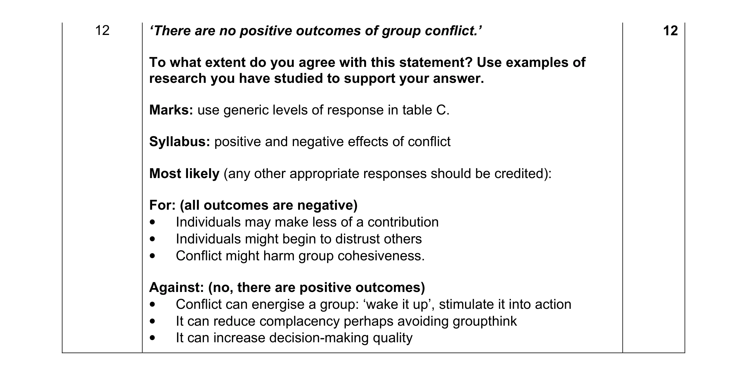 Mark scheme for question 7