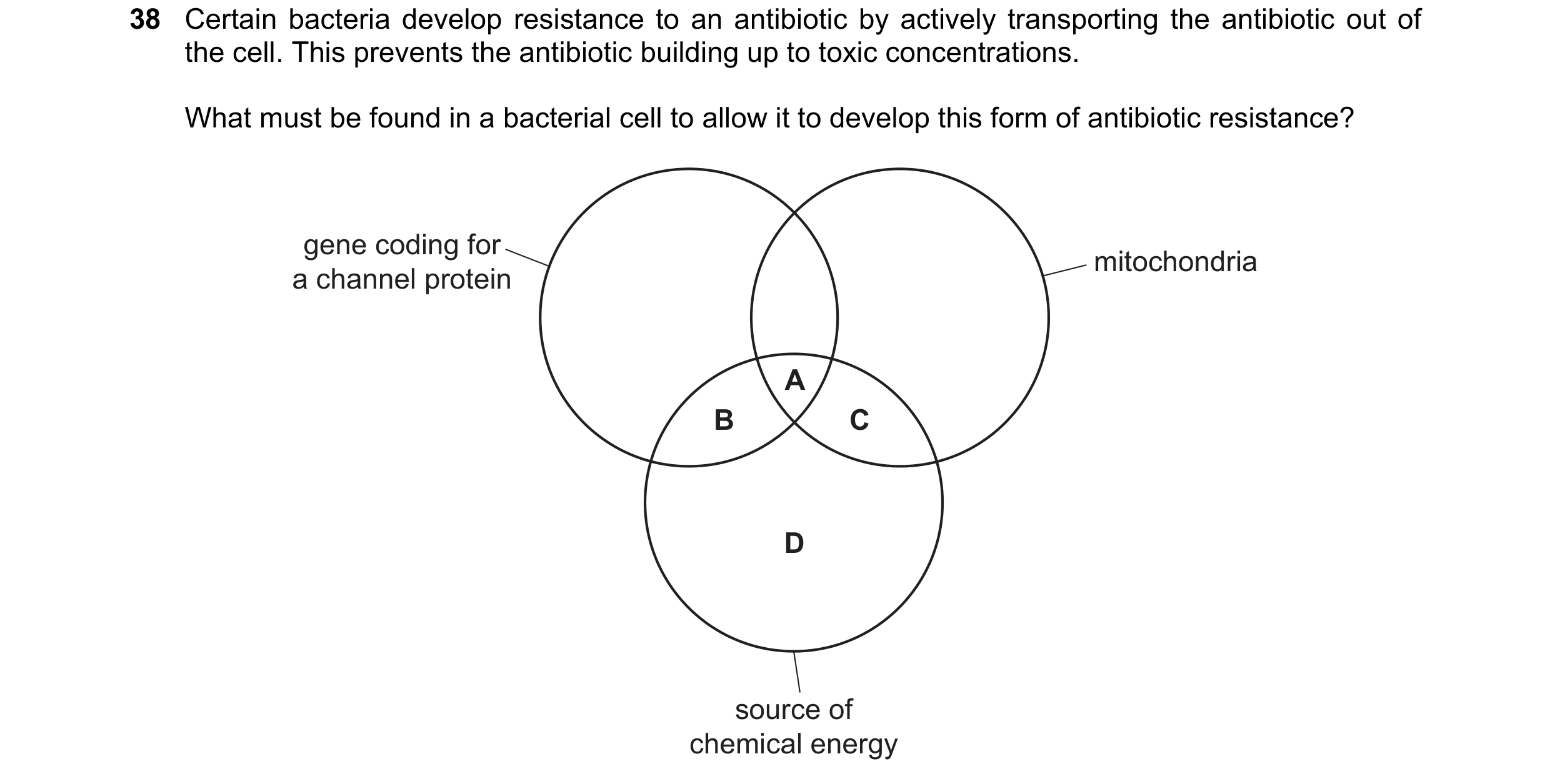 Question 74: Certain bacteria develop resistance to an antibiotic by actively transporting the antibiotic out of the cell. This prevents the antibiotic …