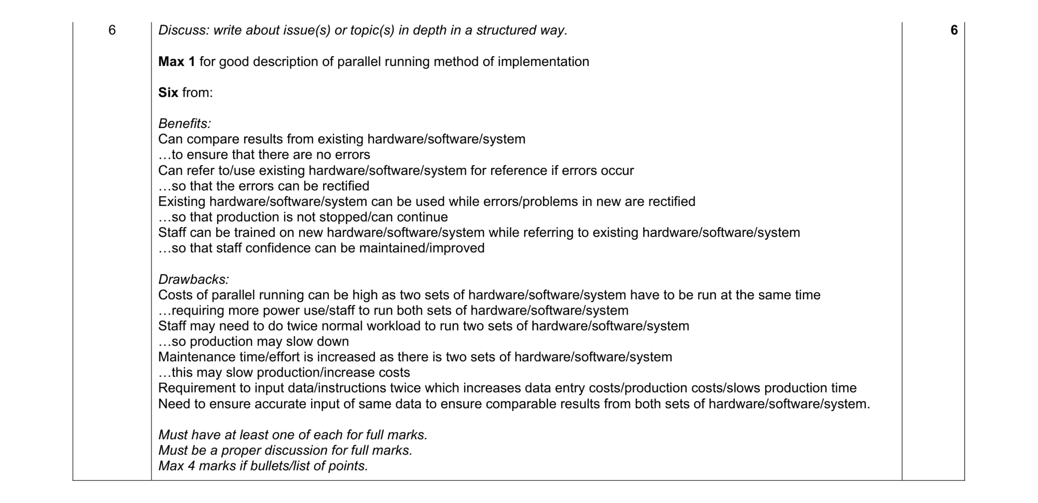 Mark scheme for question 12