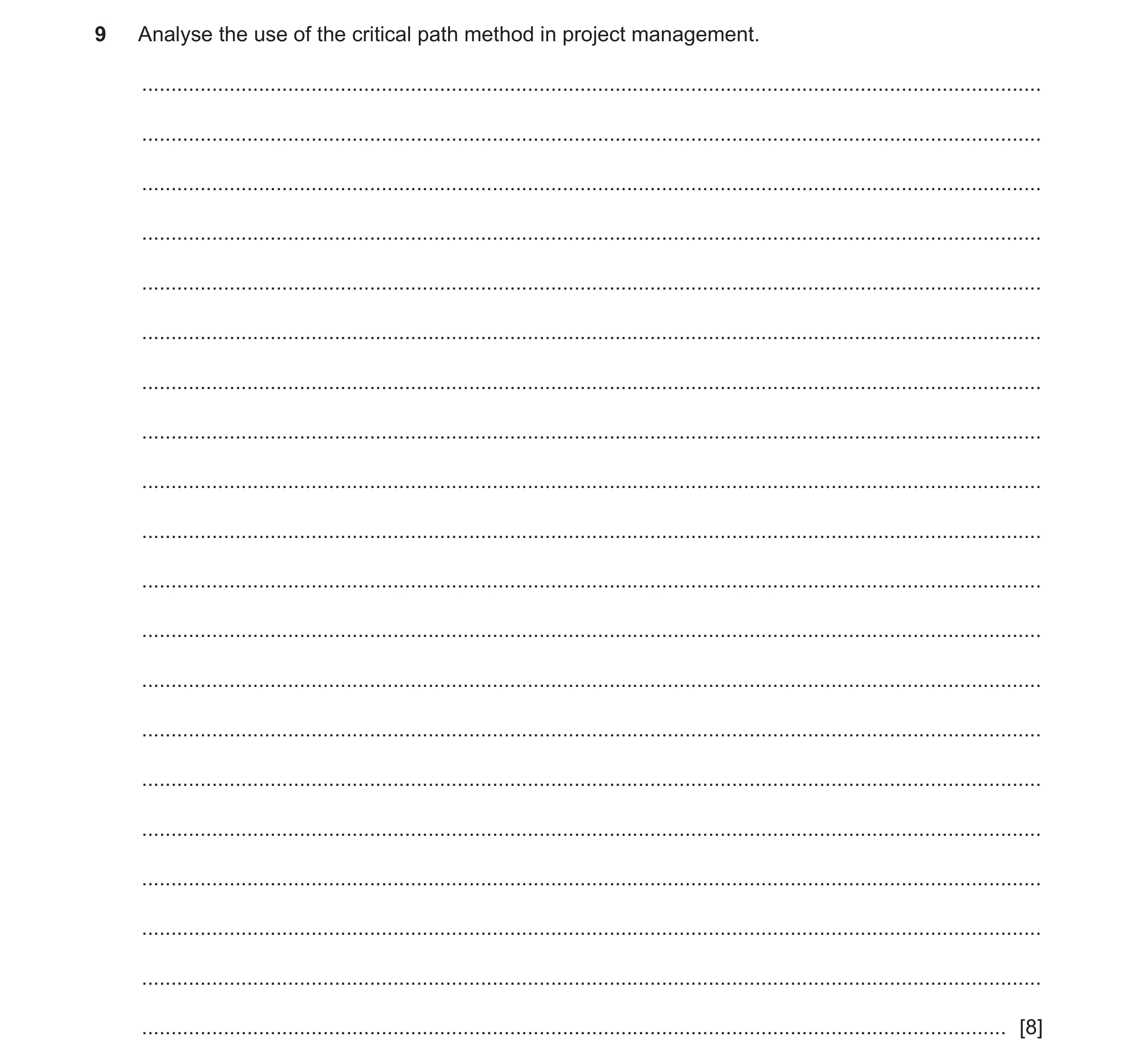 Question 18: Analyse the use of the critical path method in project management. ........................................................................…