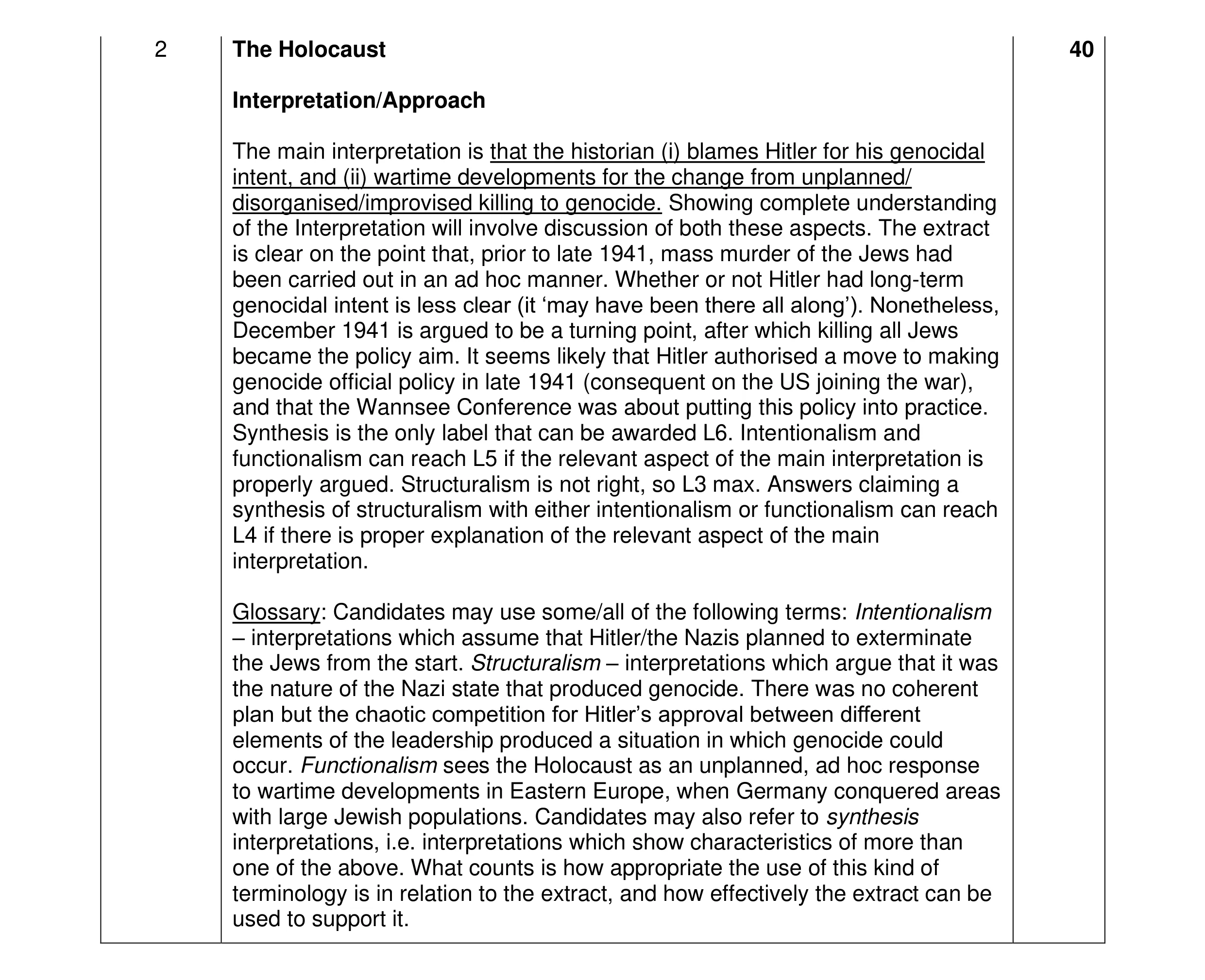 Mark scheme for question 40