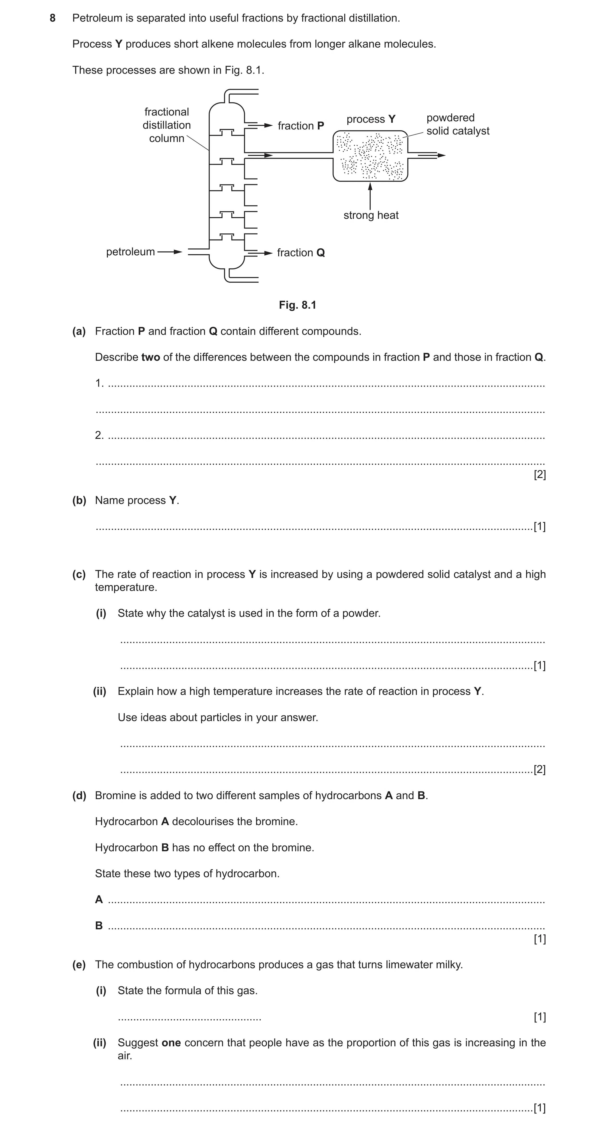 Question 3: Petroleum is separated into useful fractions by fractional distillation. Process Y produces short alkene molecules from longer alkane molec…