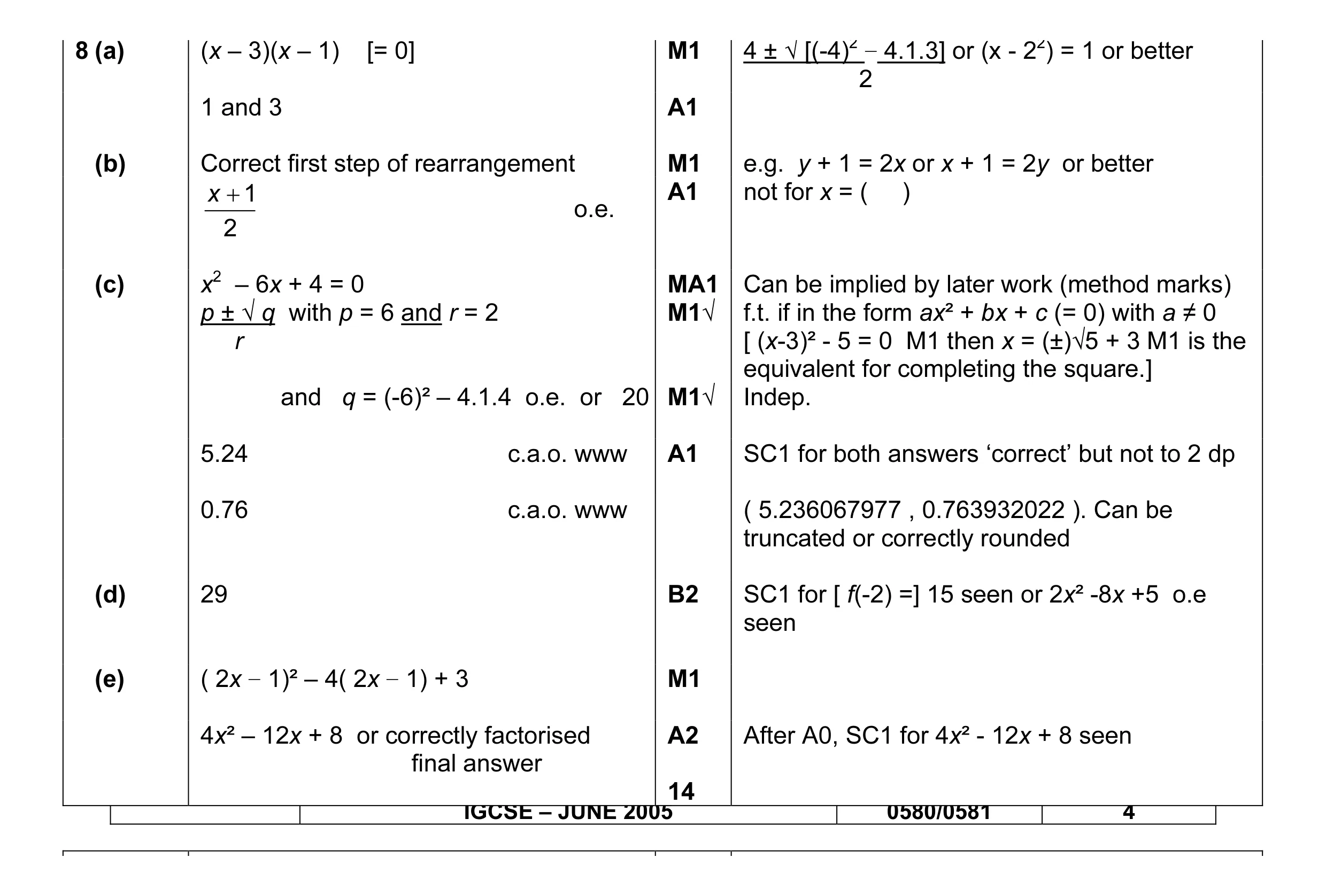 Mark scheme for question 1