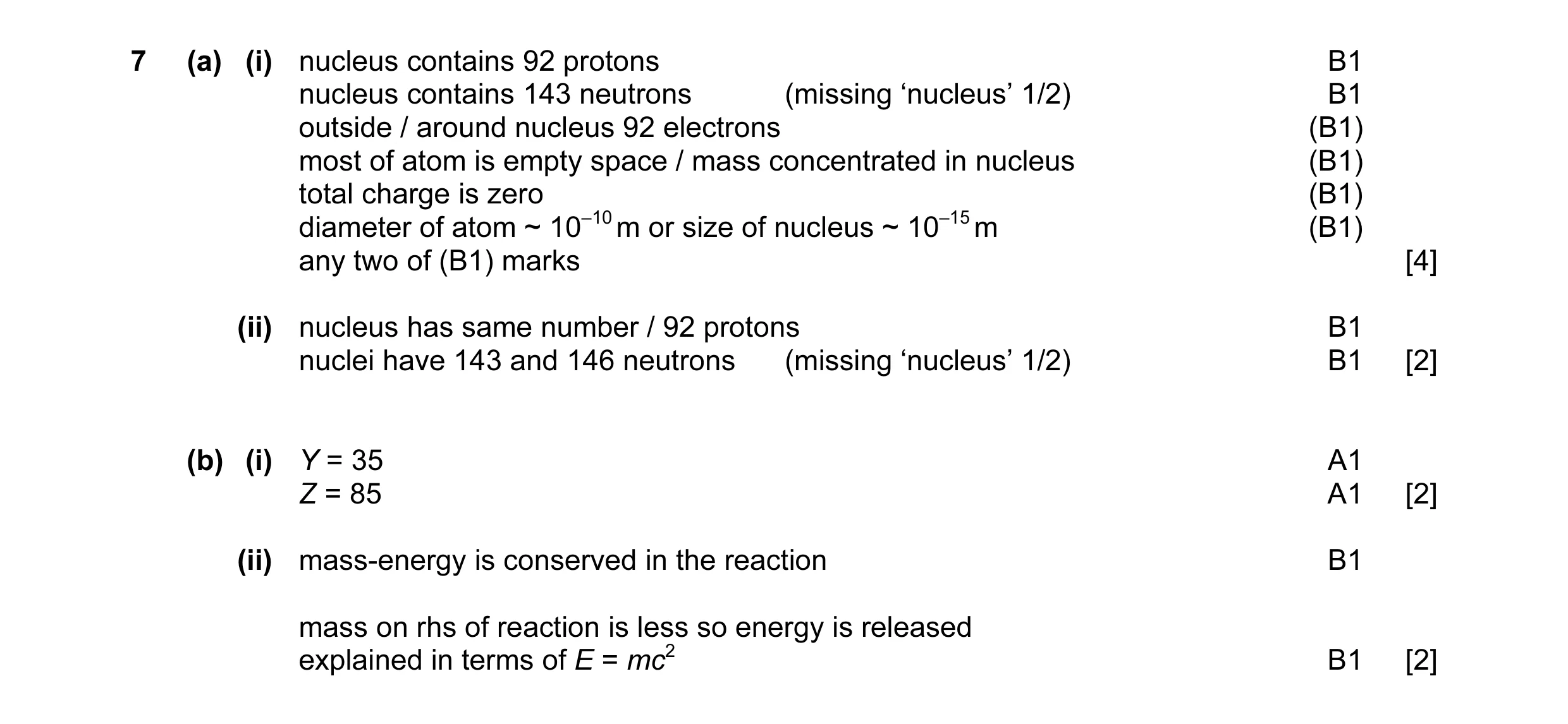 Mark scheme for question 20