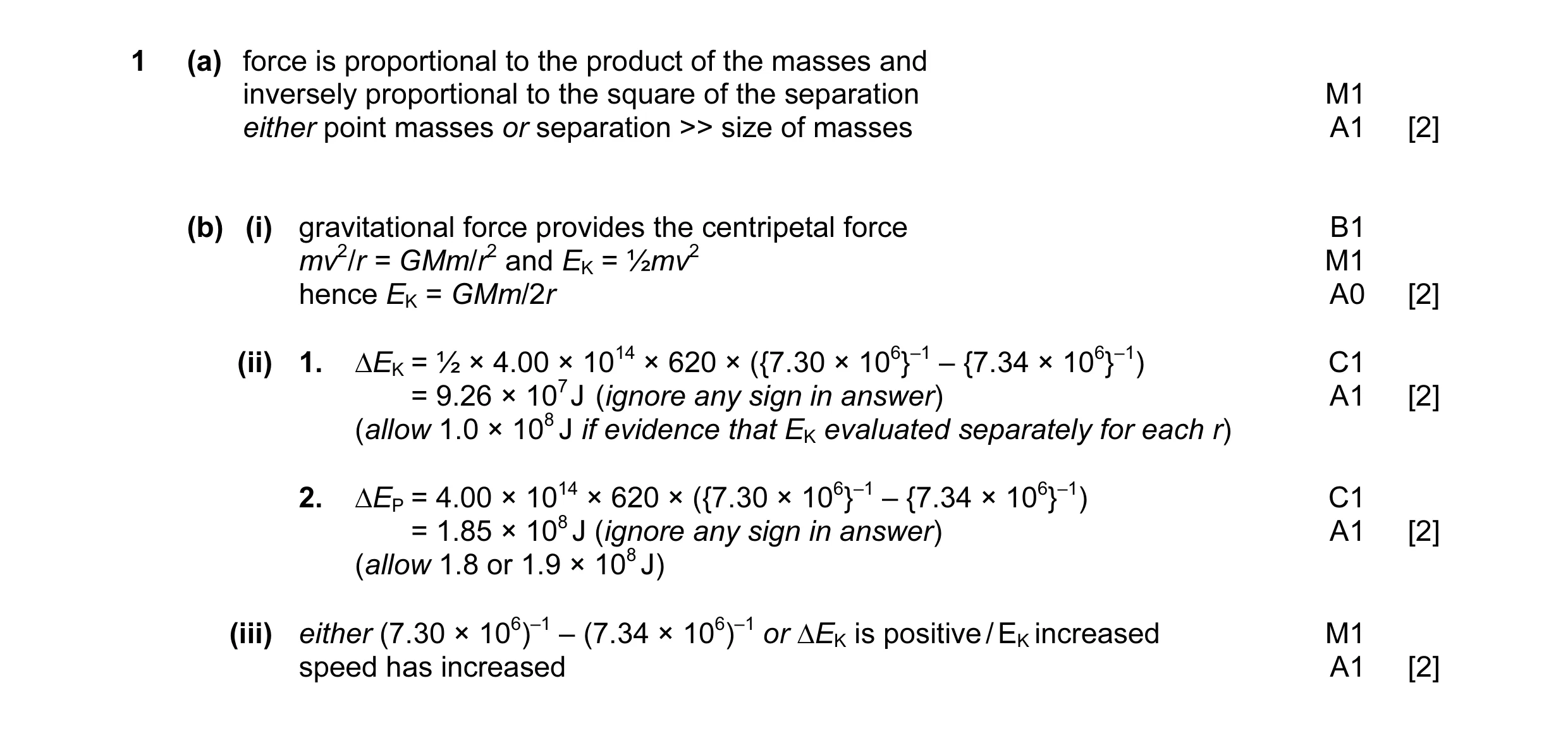 Mark scheme for question 9