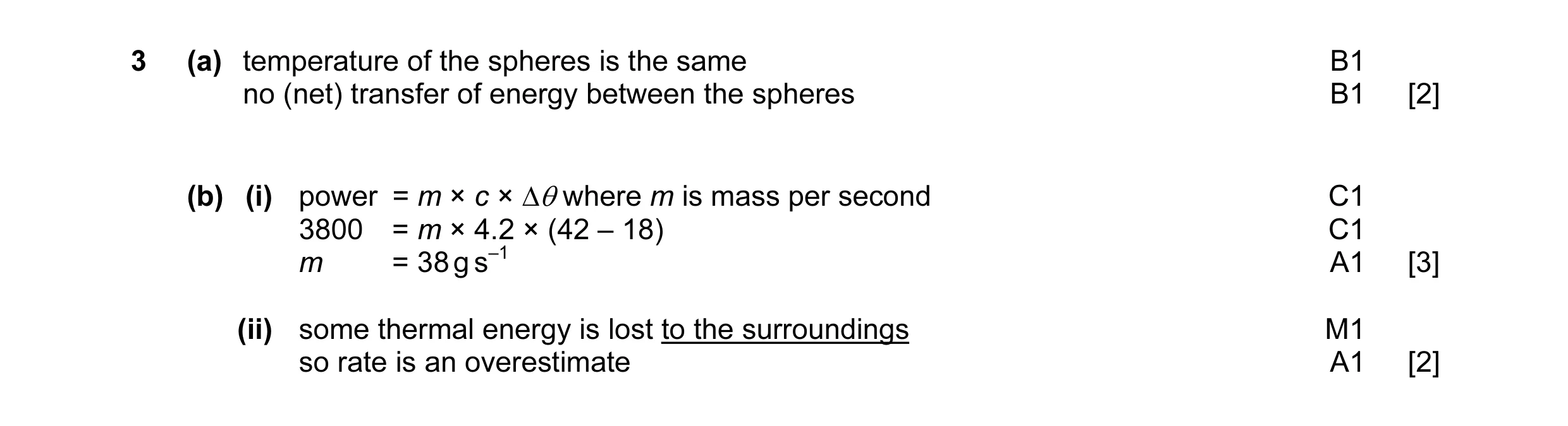 Mark scheme for question 3
