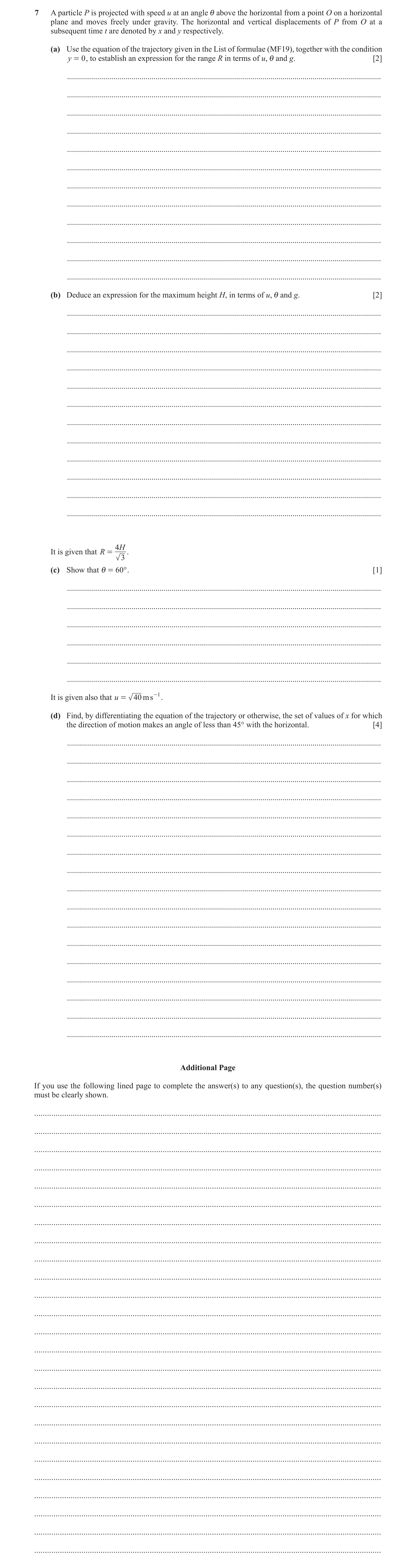 Question 11: A particle P is projected with speed u at an angle i above the horizontal from a point O on a horizontal plane and moves freely under gravi…
