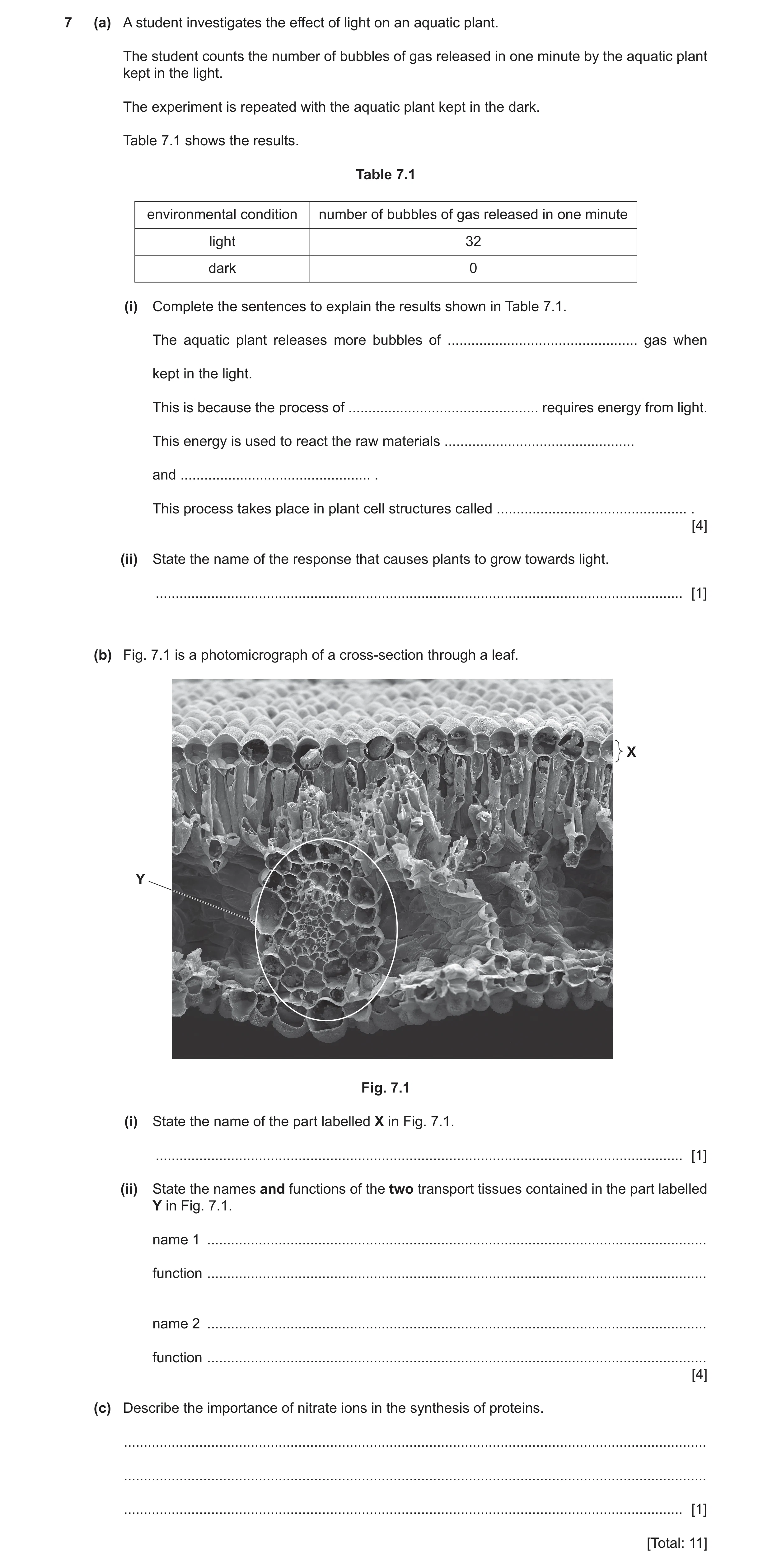 Question 12: (a) A student investigates the effect of light on an aquatic plant. The student counts the number of bubbles of gas released in one minute …