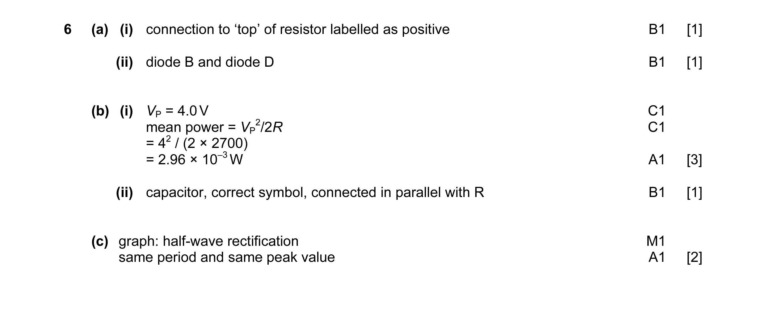 Mark scheme for question 11