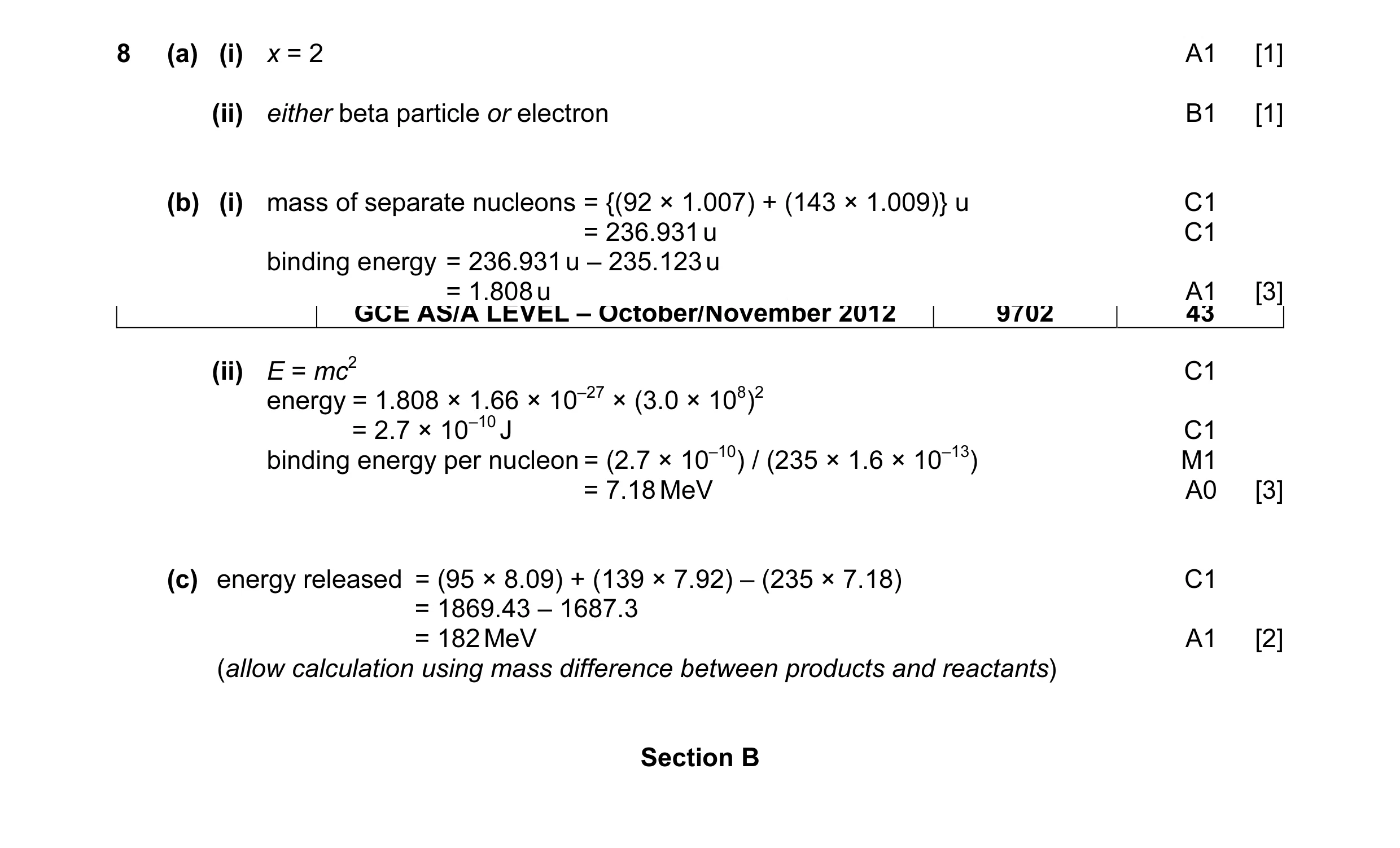Mark scheme for question 6