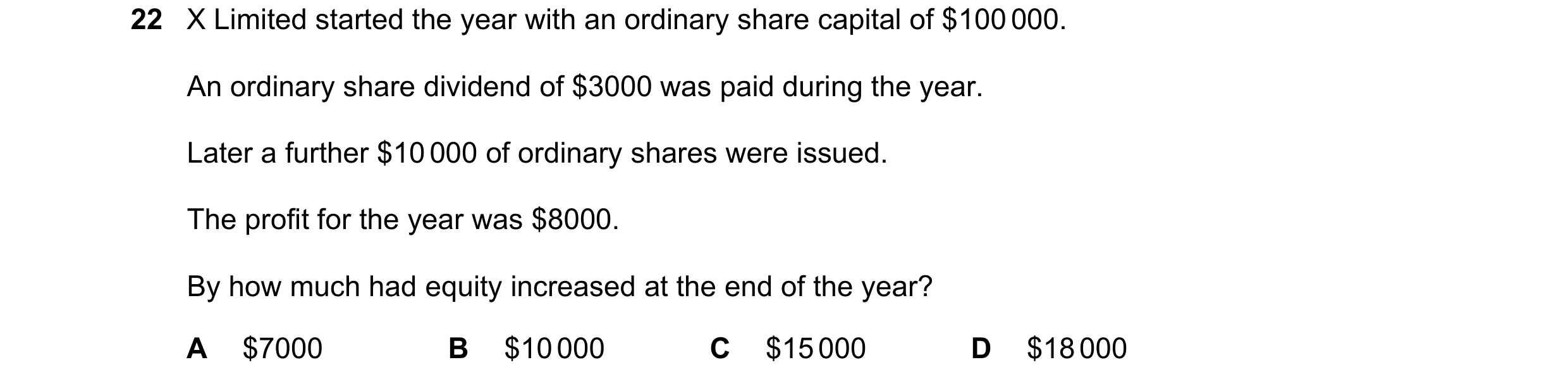 Question 5: X Limited started the year with an ordinary share capital of $100 000. An ordinary share dividend of $3000 was paid during the year. Later …