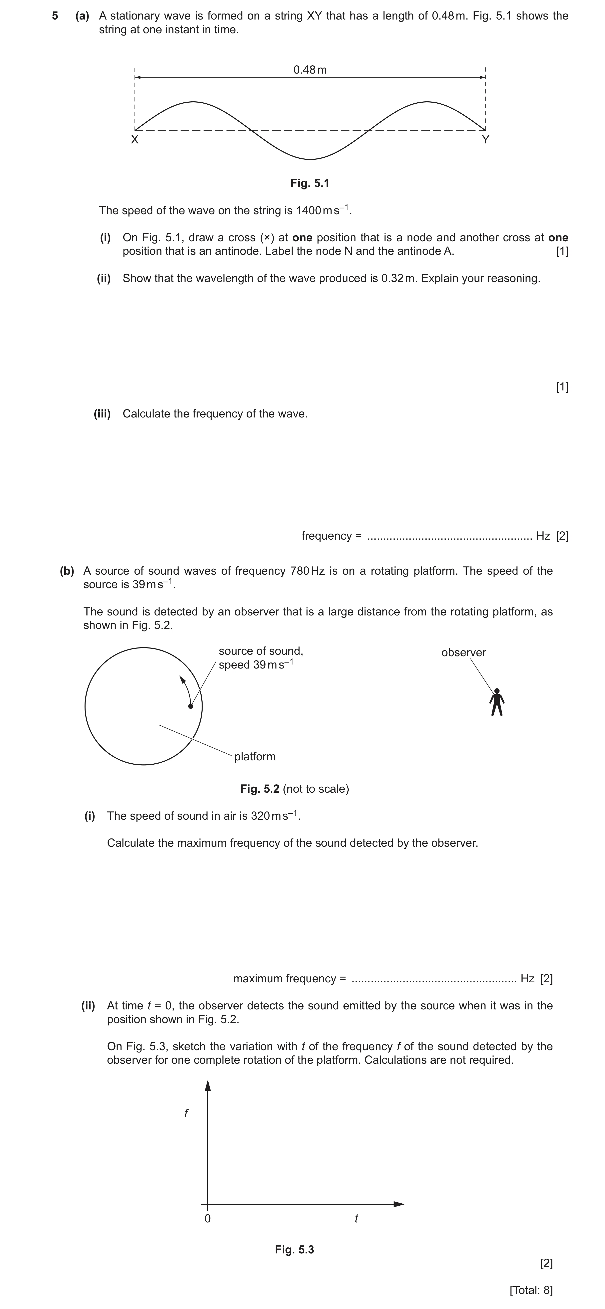 Question 17: (a) A stationary wave is formed on a string XY that has a length of 0.48 m. Fig. 5.1 shows the string at one instant in time. 0.48 m X Y Fi…