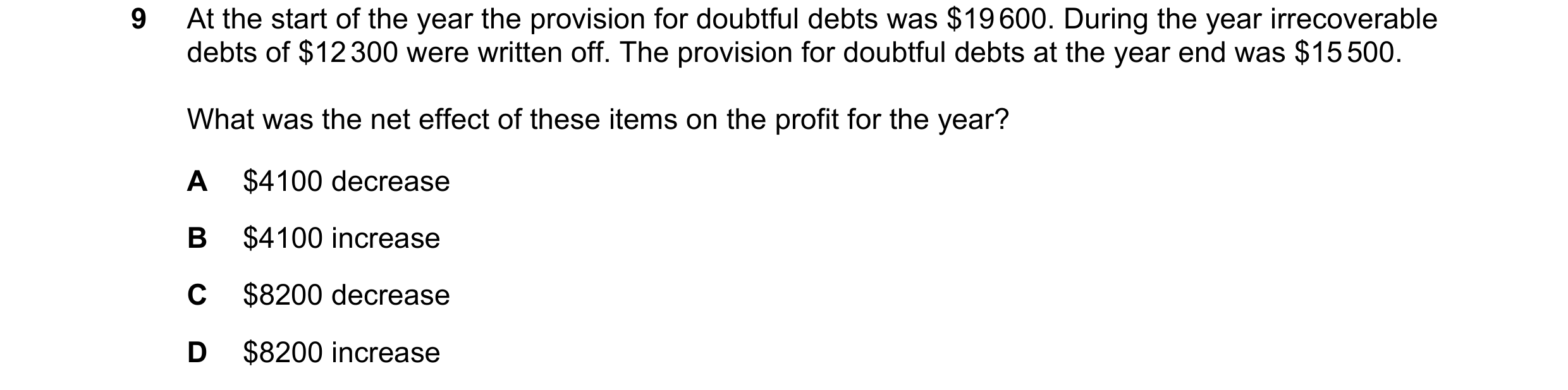 Question 158: At the start of the year the provision for doubtful debts was $19 600. During the year irrecoverable debts of $12 300 were written off. The…