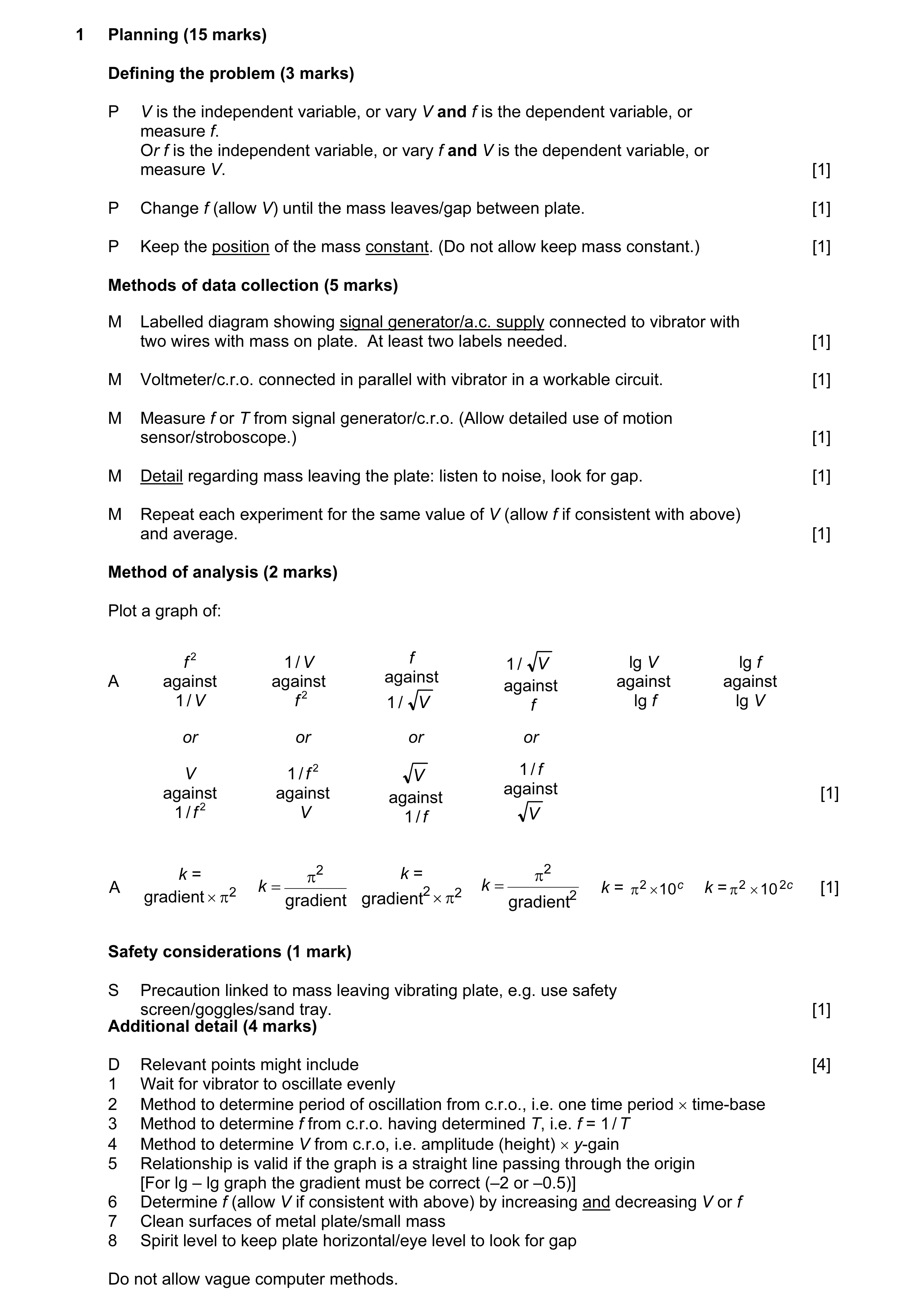 Mark scheme for question 7