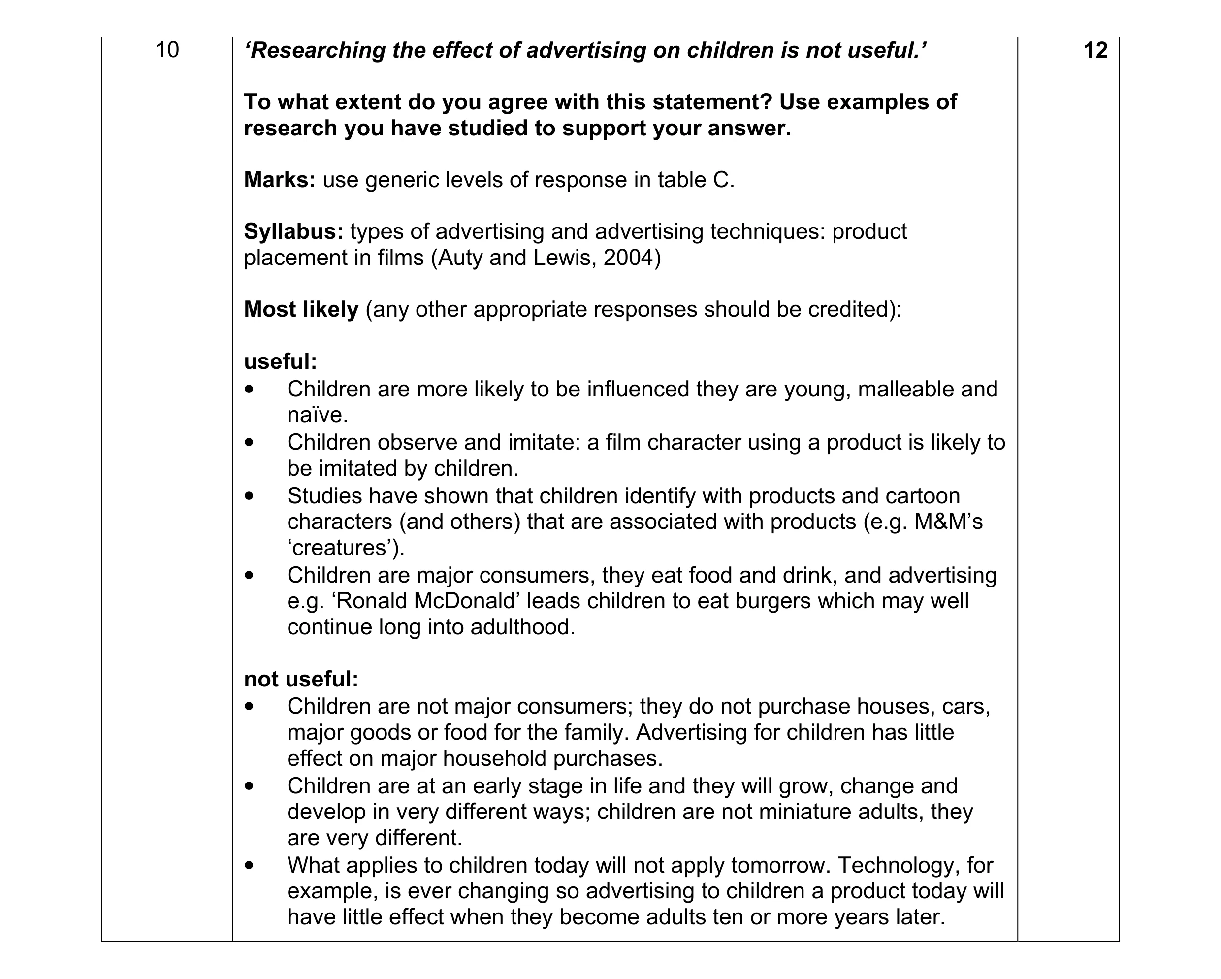Mark scheme for question 4