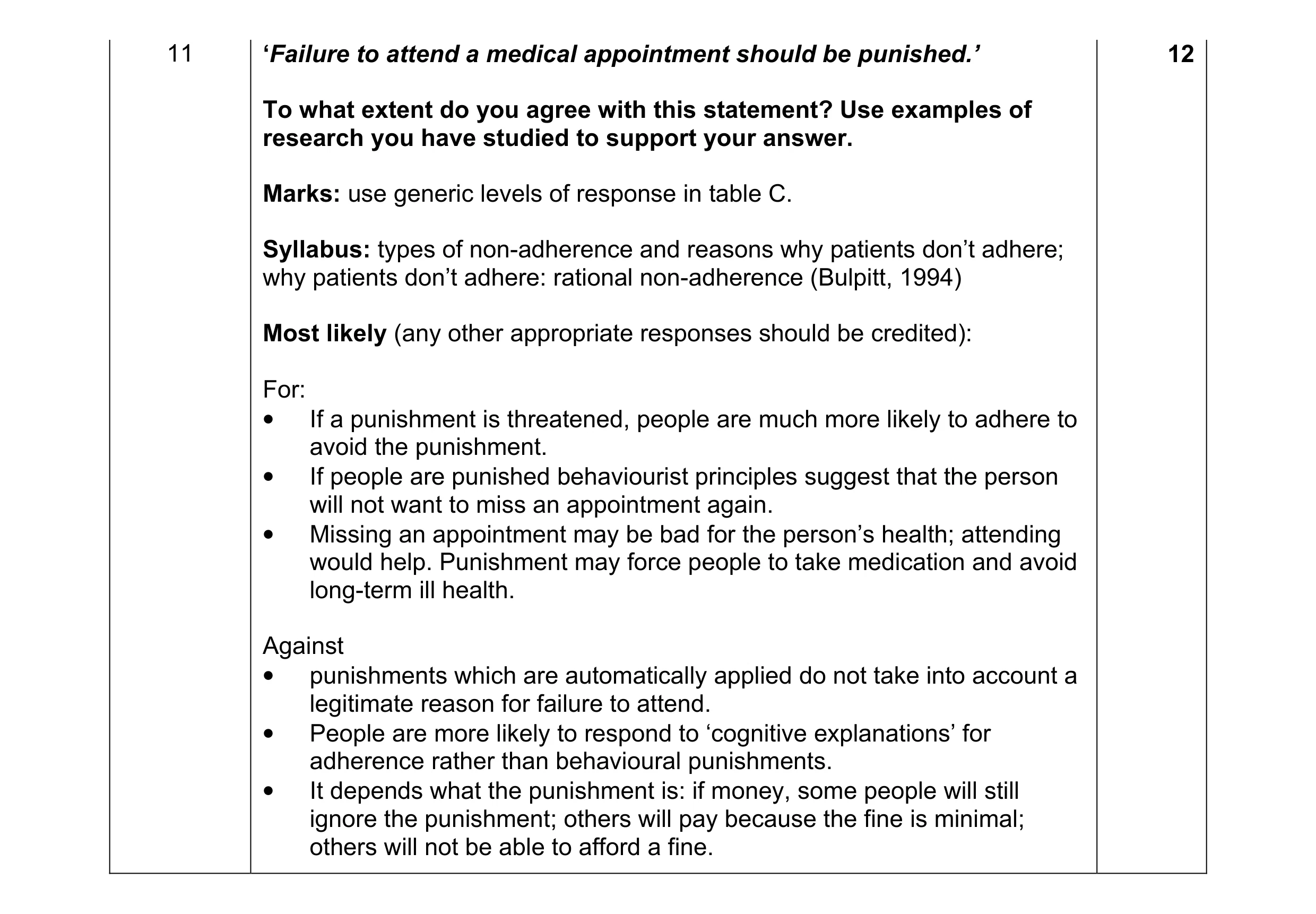 Mark scheme for question 5