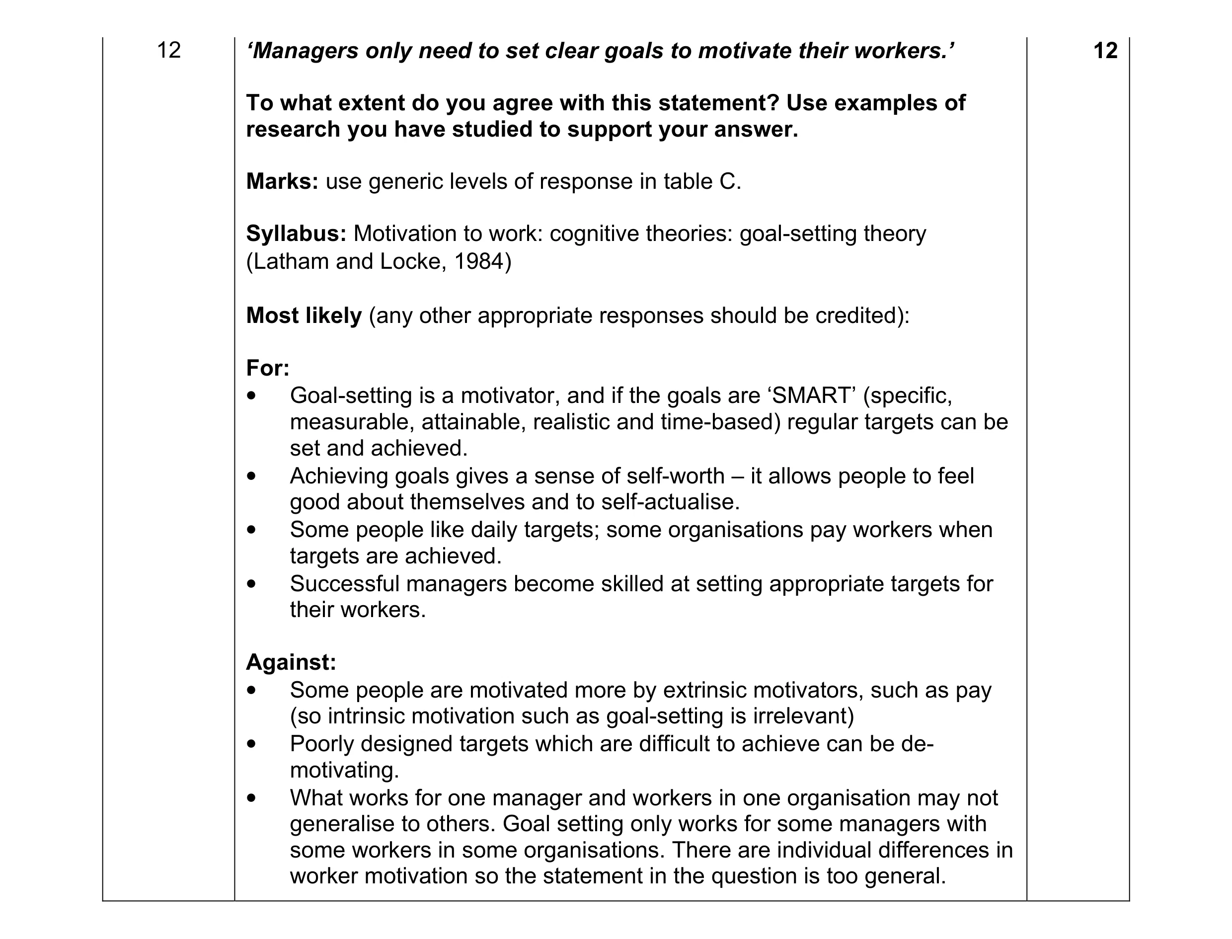 Mark scheme for question 6