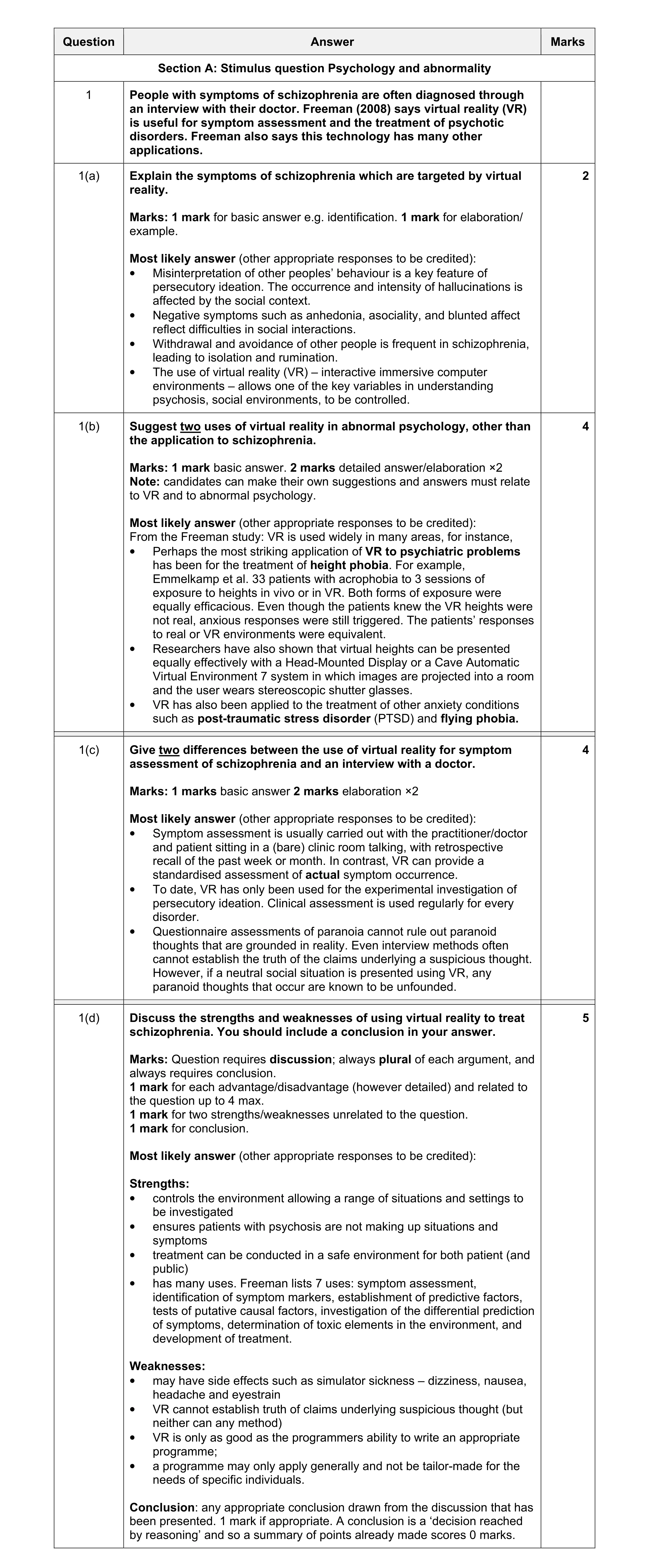Mark scheme for question 3
