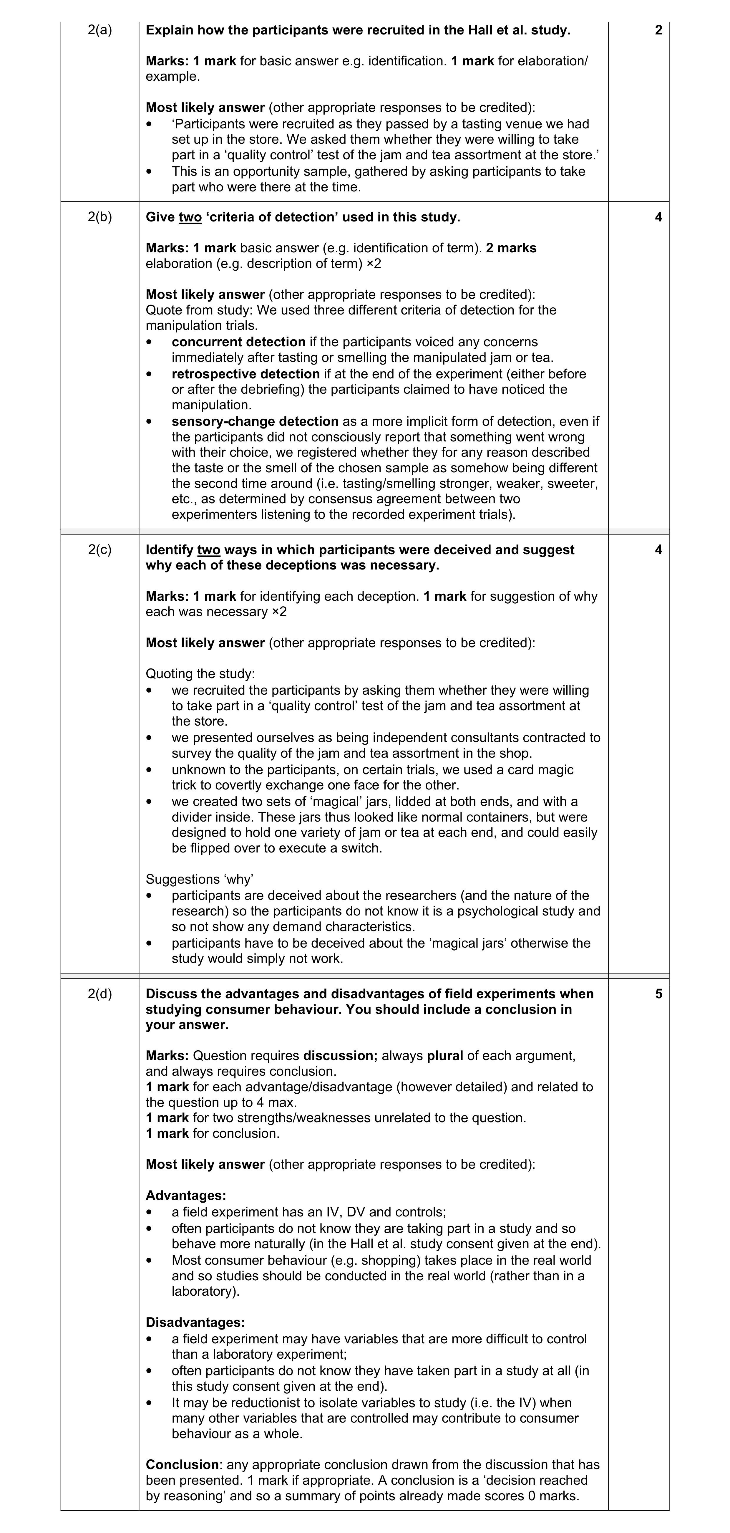 Mark scheme for question 2