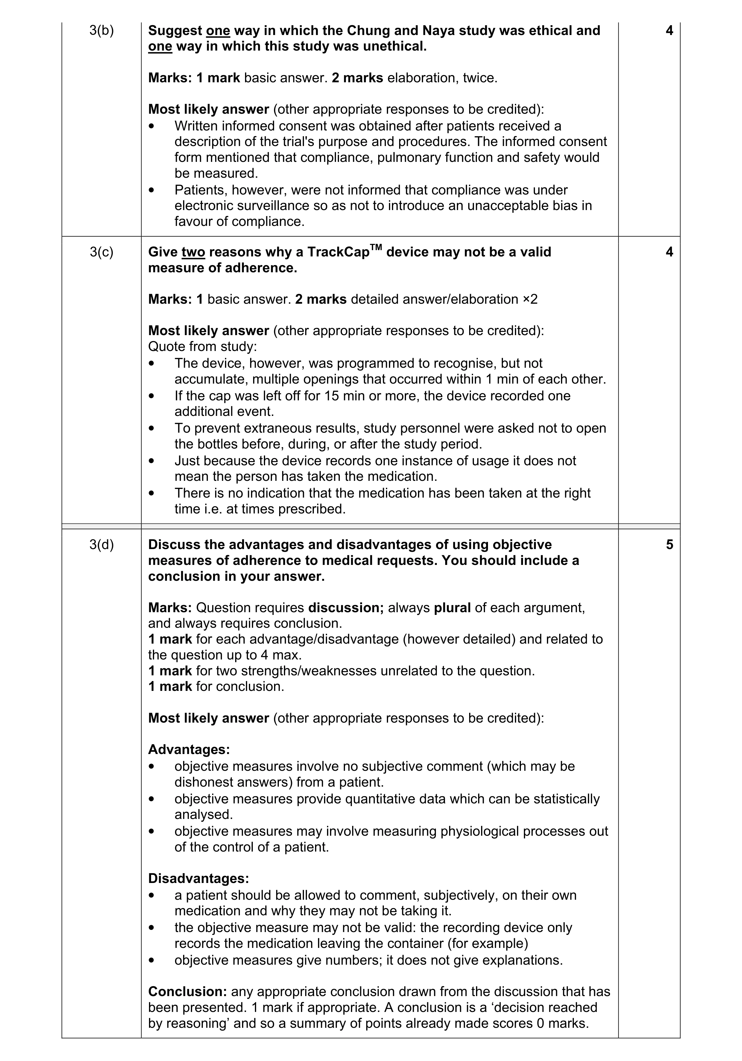 Mark scheme for question 5