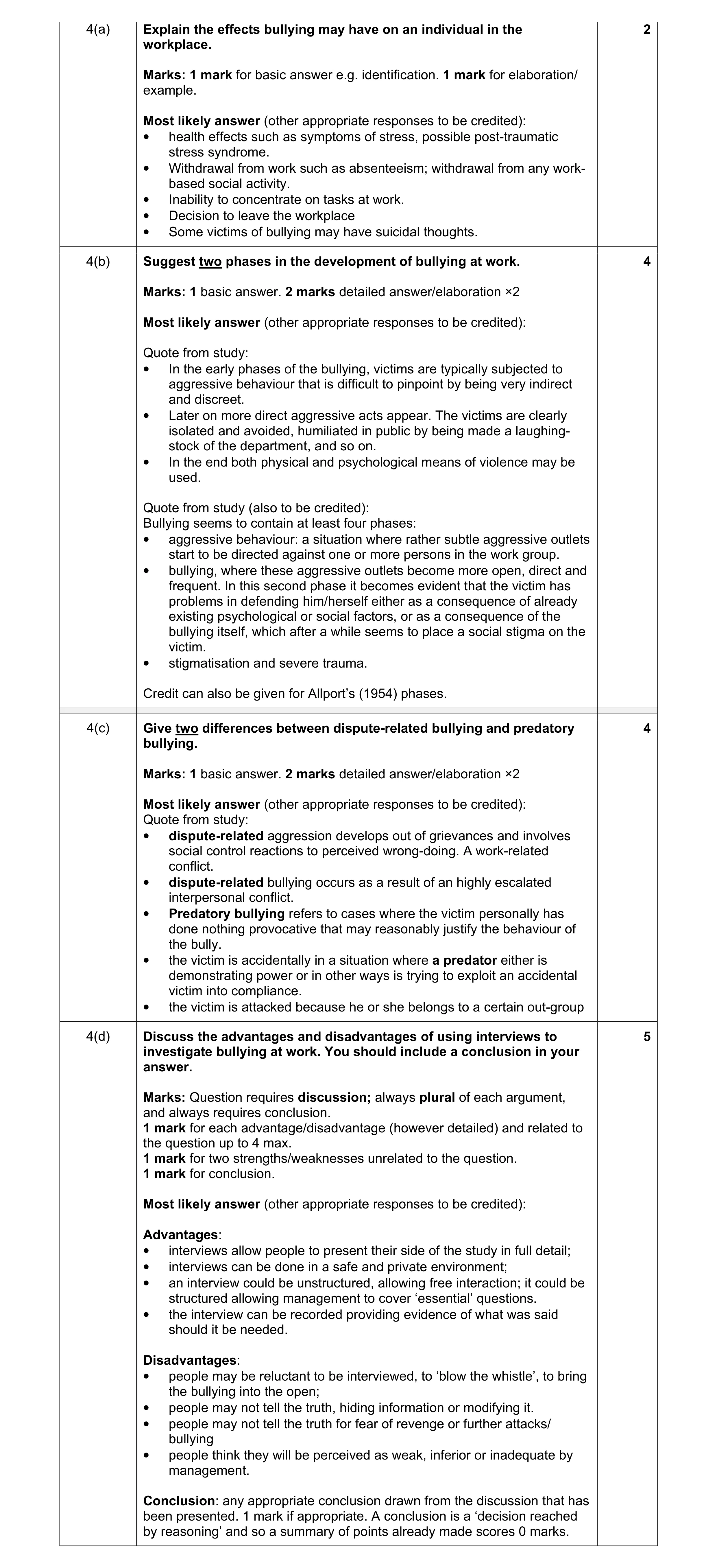 Mark scheme for question 6