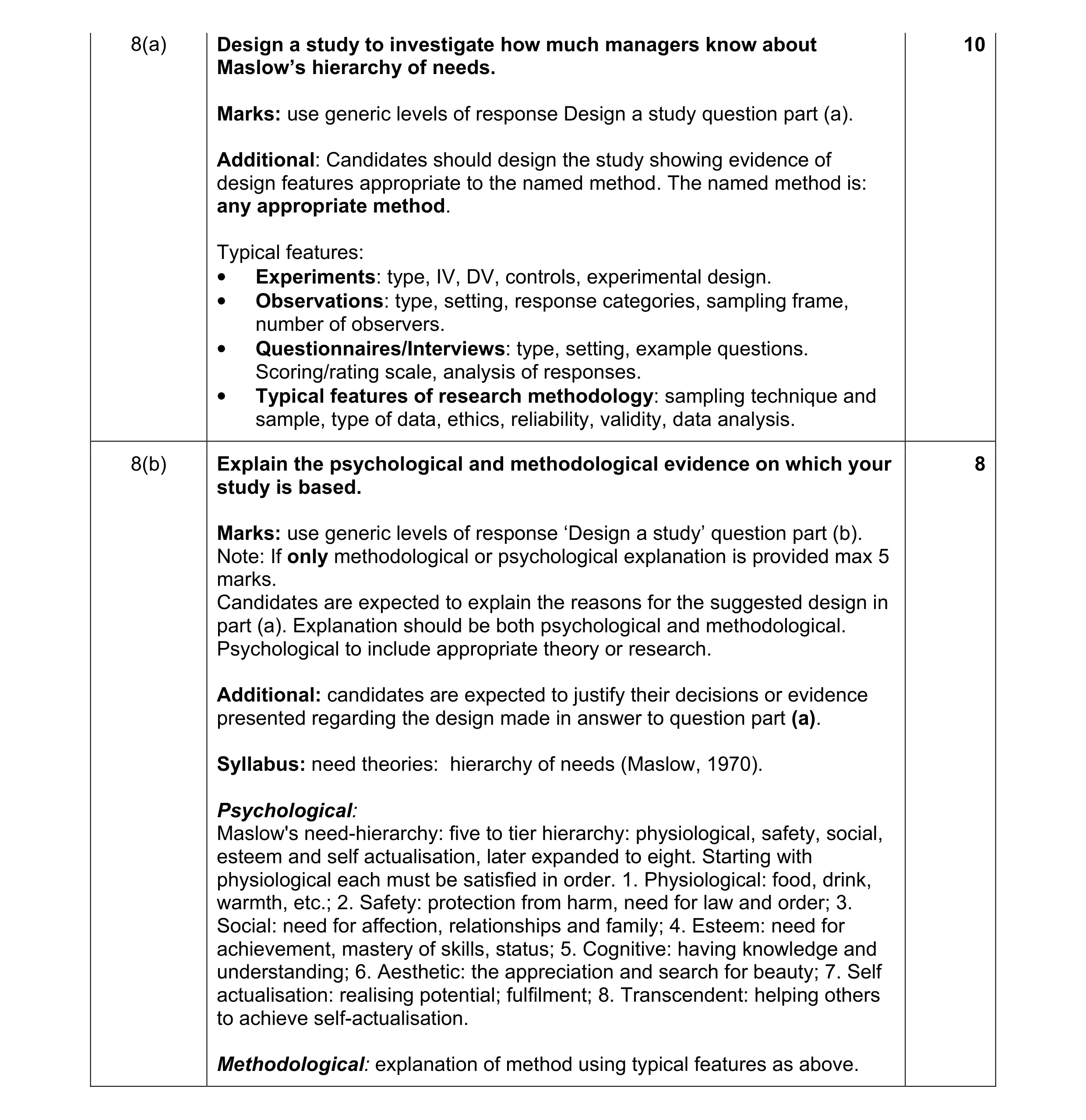 Mark scheme for question 5
