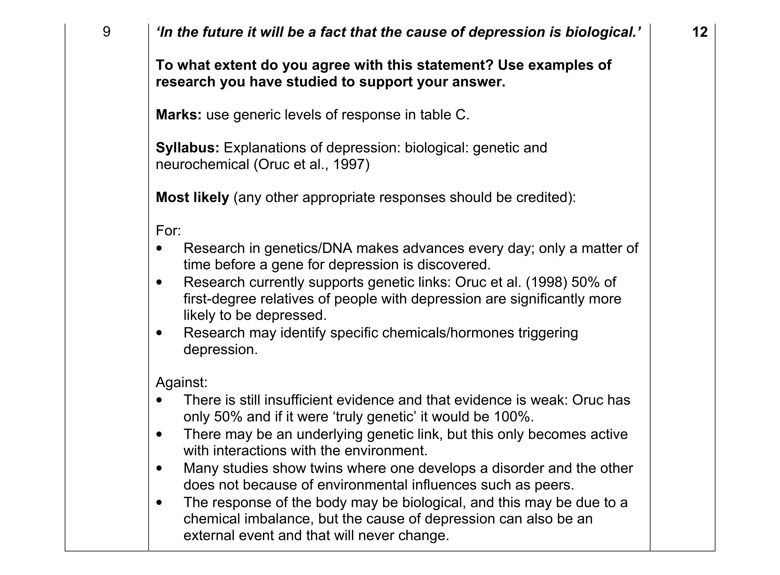 Mark scheme for question 3