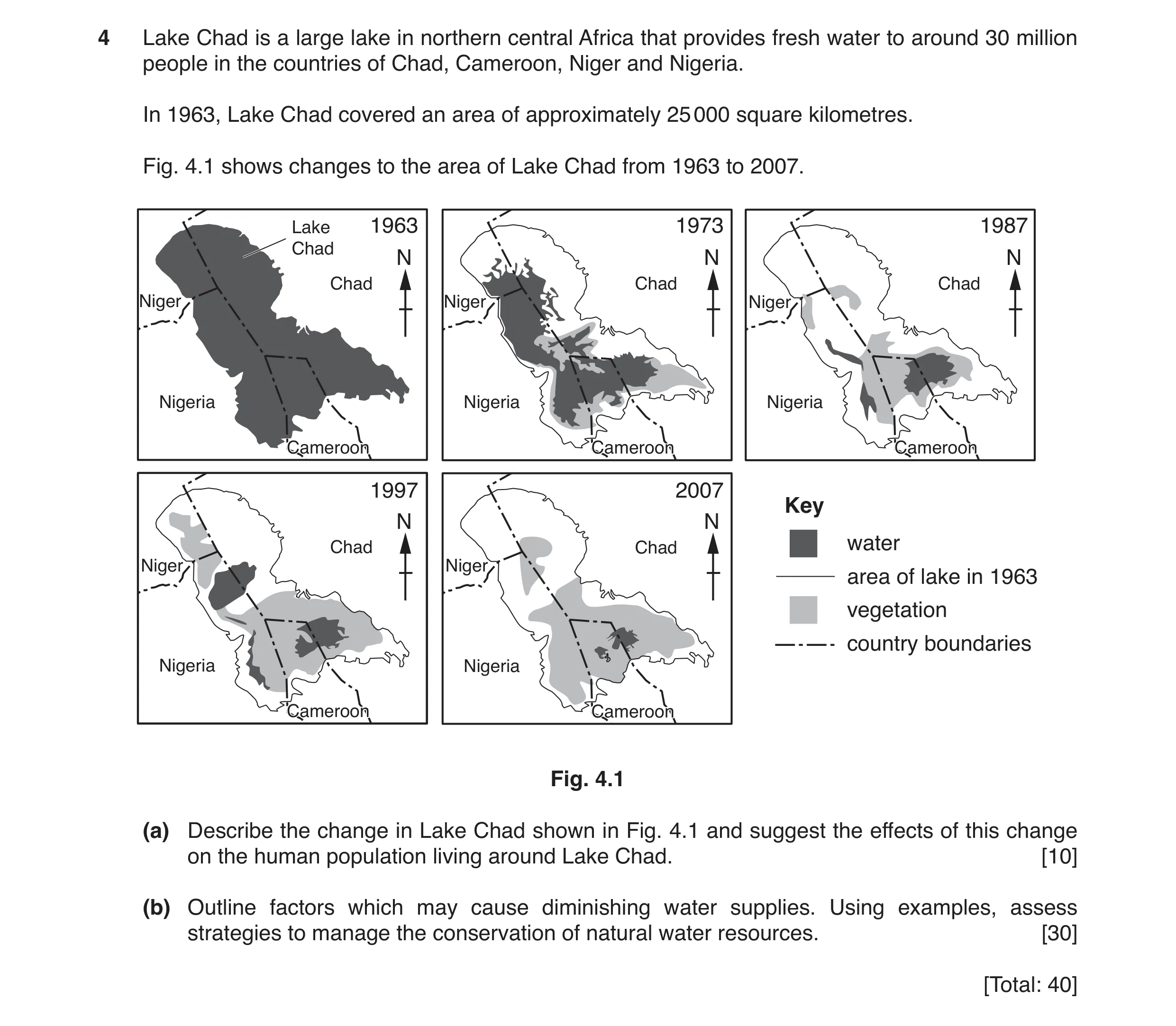 Question 18: Lake Chad is a large lake in northern central Africa that provides fresh water to around 30 million people in the countries of Chad, Camero…
