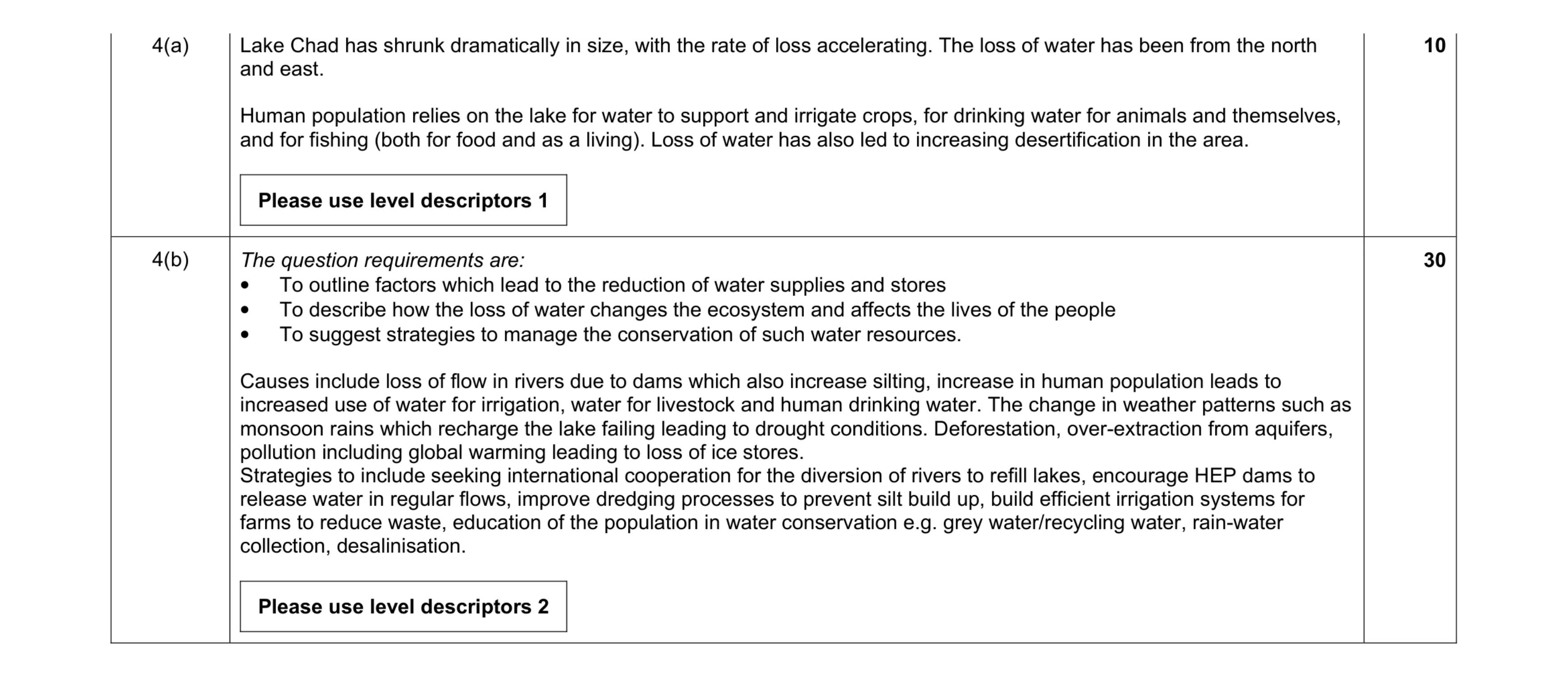 Mark scheme for question 18